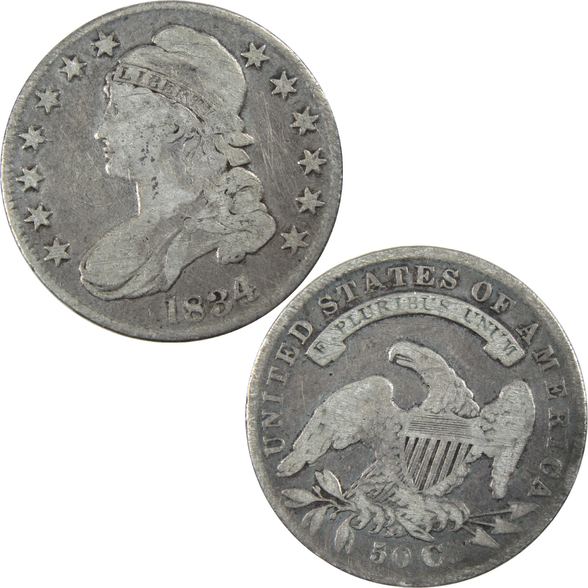 1834 Large Date & Letters Capped Bust Half Dollar AG Silver SKU:I11769