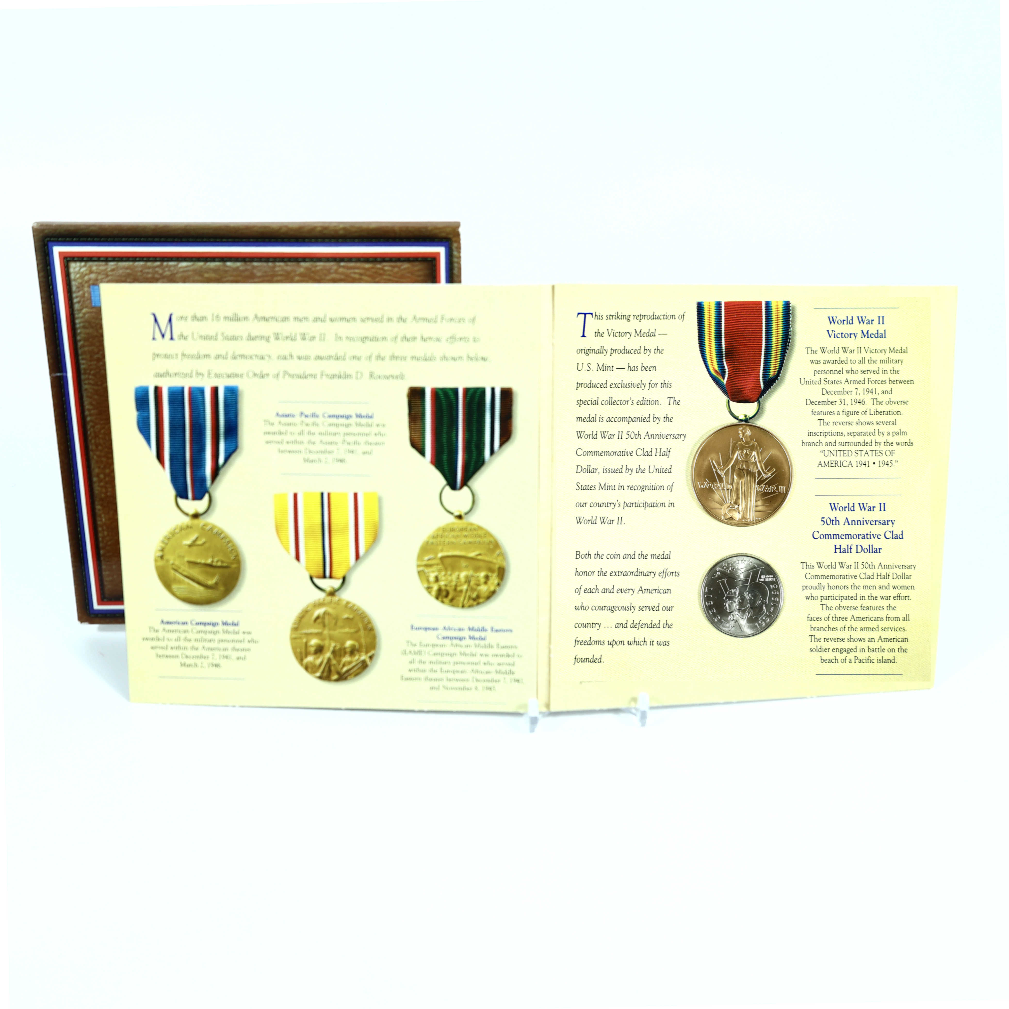 World War II Commemorative Coin Victory Medal Set OGP COA SKU:CPC4834