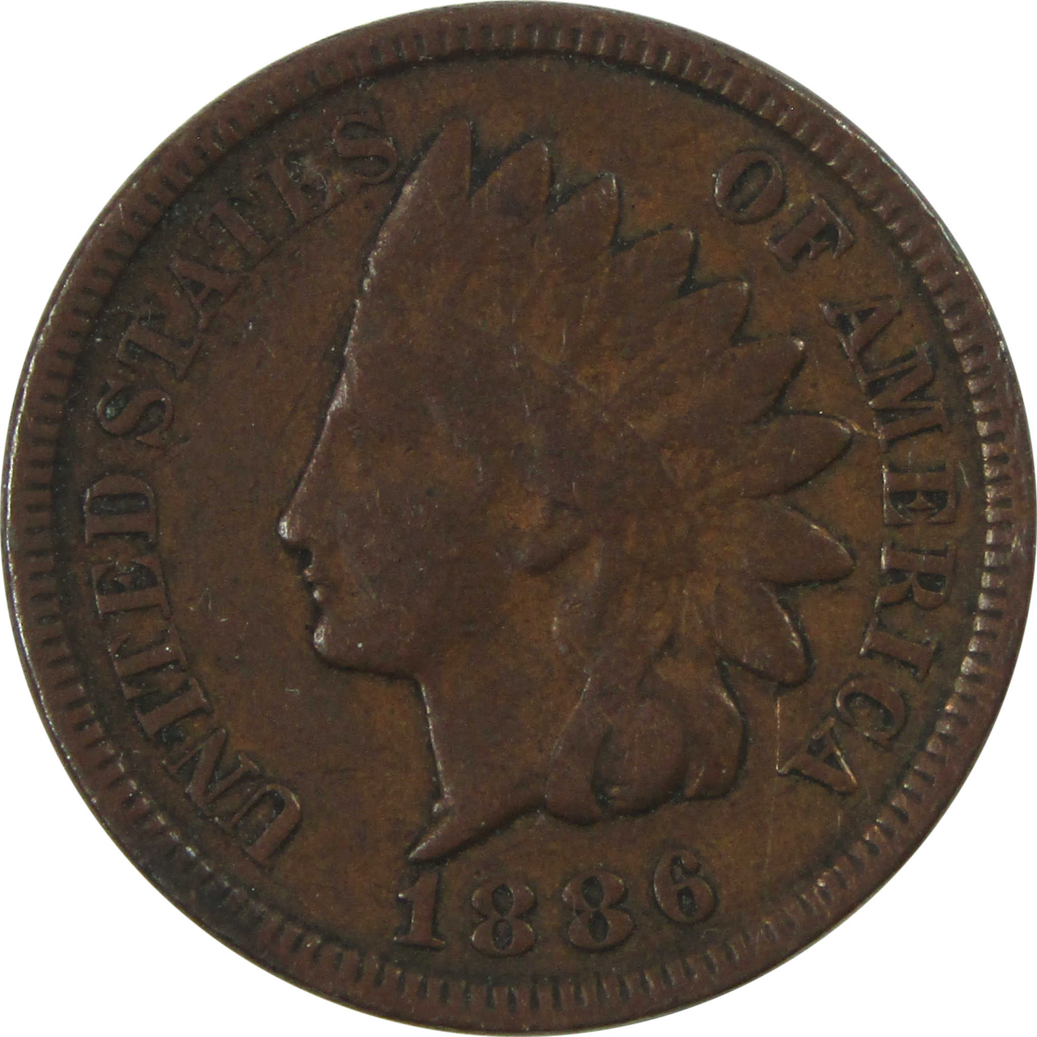 1886 Type 2 Indian Head Cent VF Very Fine Penny 1c Coin SKU:I13967