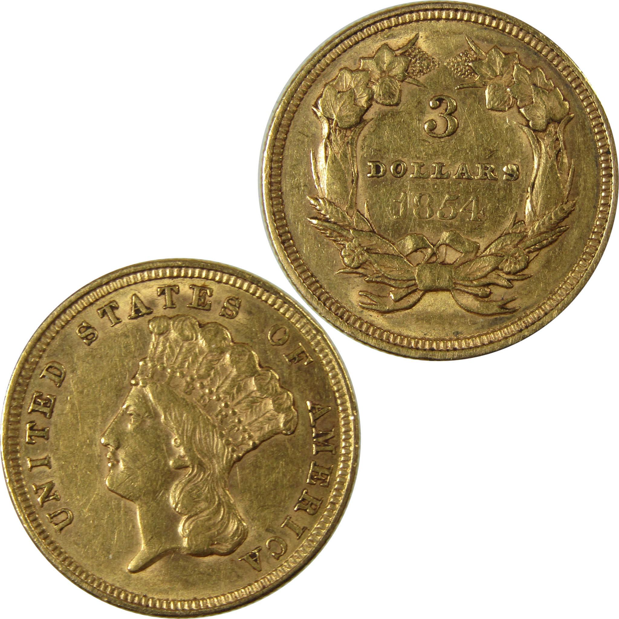 1854 Indian Princess Head Gold AU About Uncirculated $3 Coin SKU:CP331