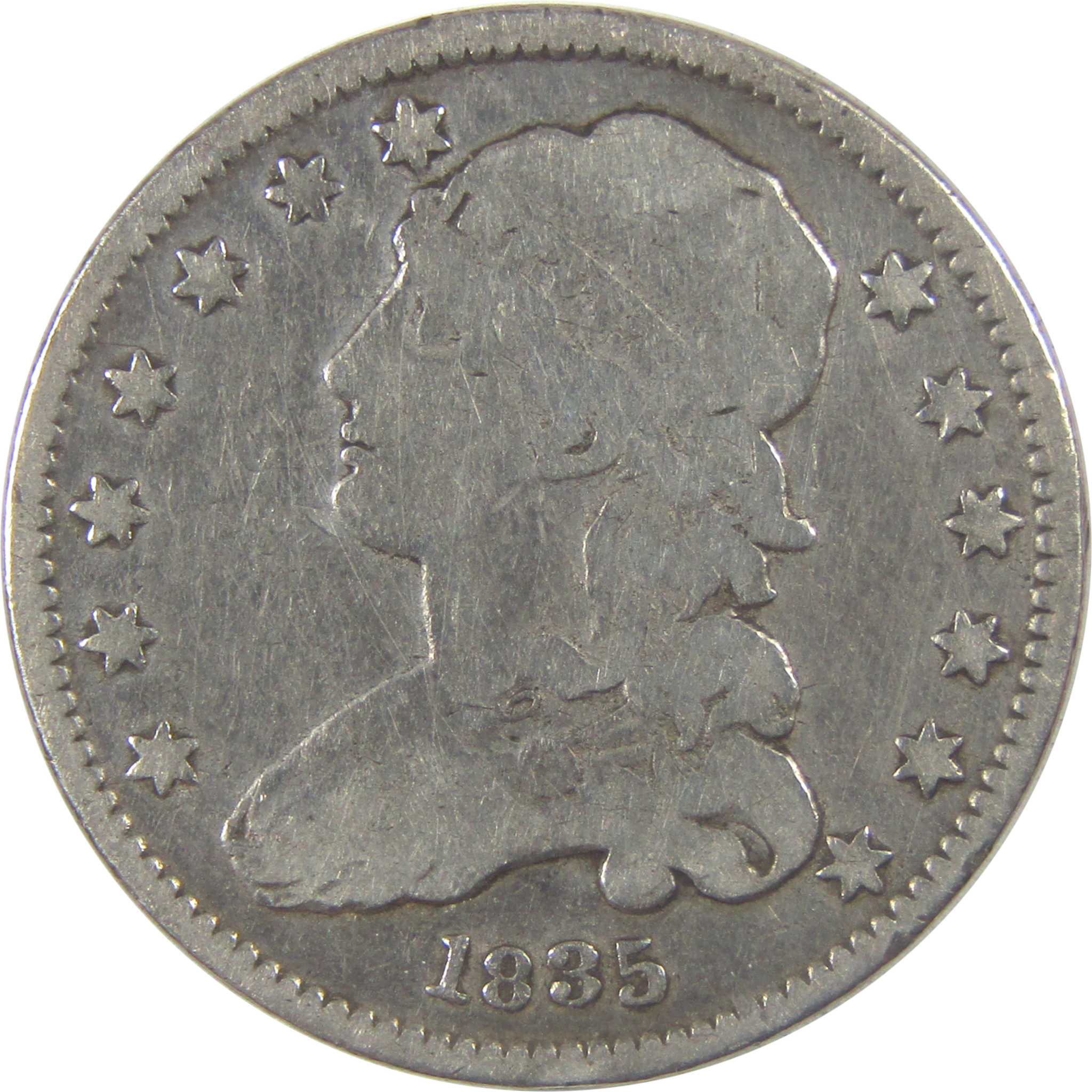1835 Capped Bust Silver Quarter F Fine Details 25c Coin SKU:I23936