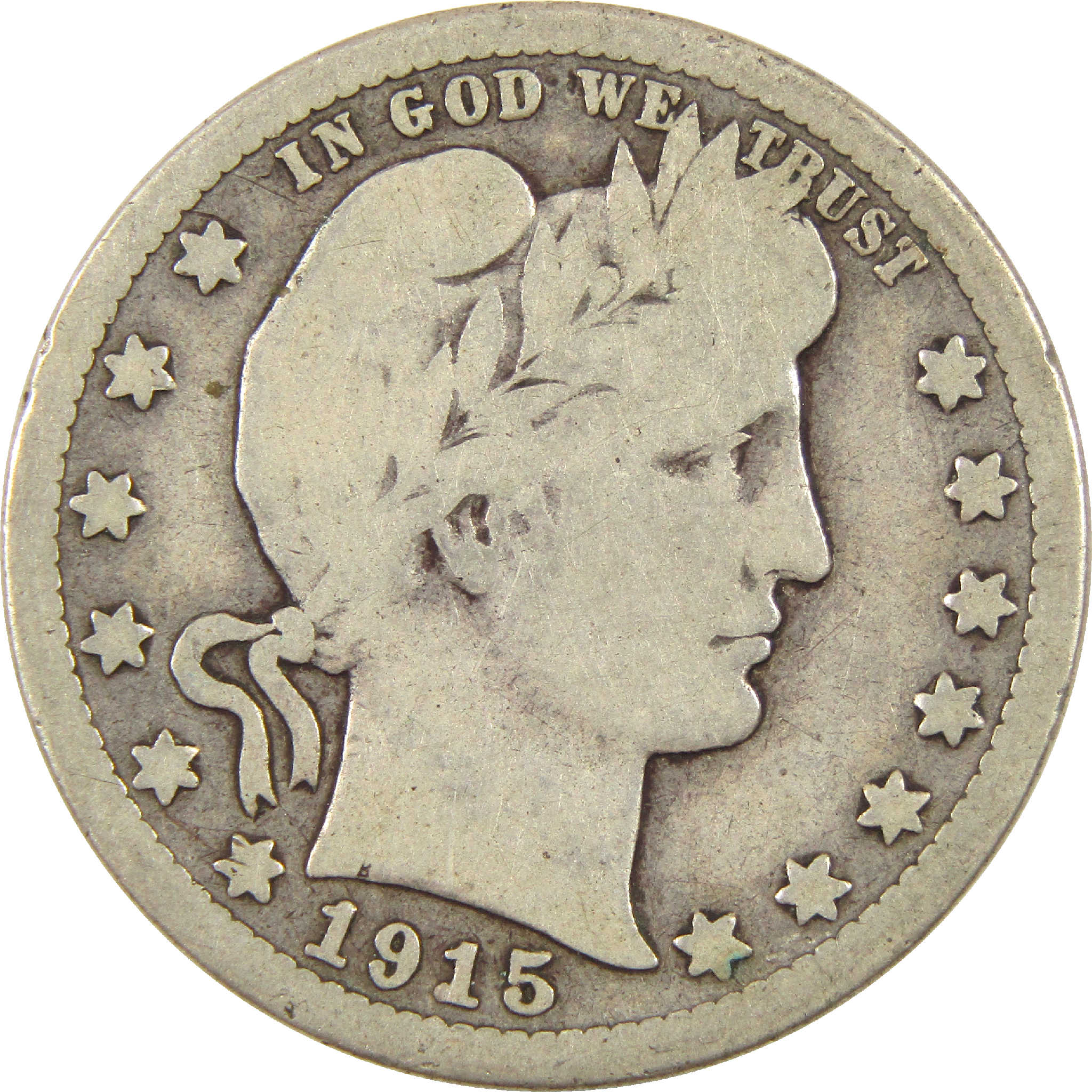 1915 S Barber Quarter G Good Silver 25c Coin SKU:I11445