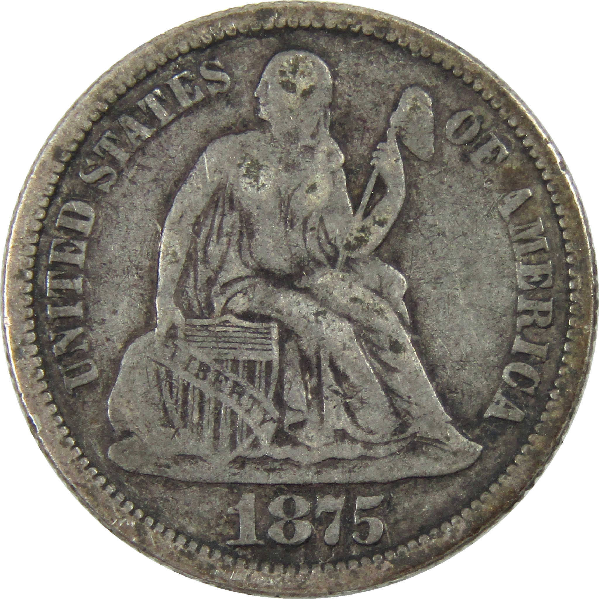 1875 Seated Liberty Dime F Fine Silver 10c Coin SKU:I12273