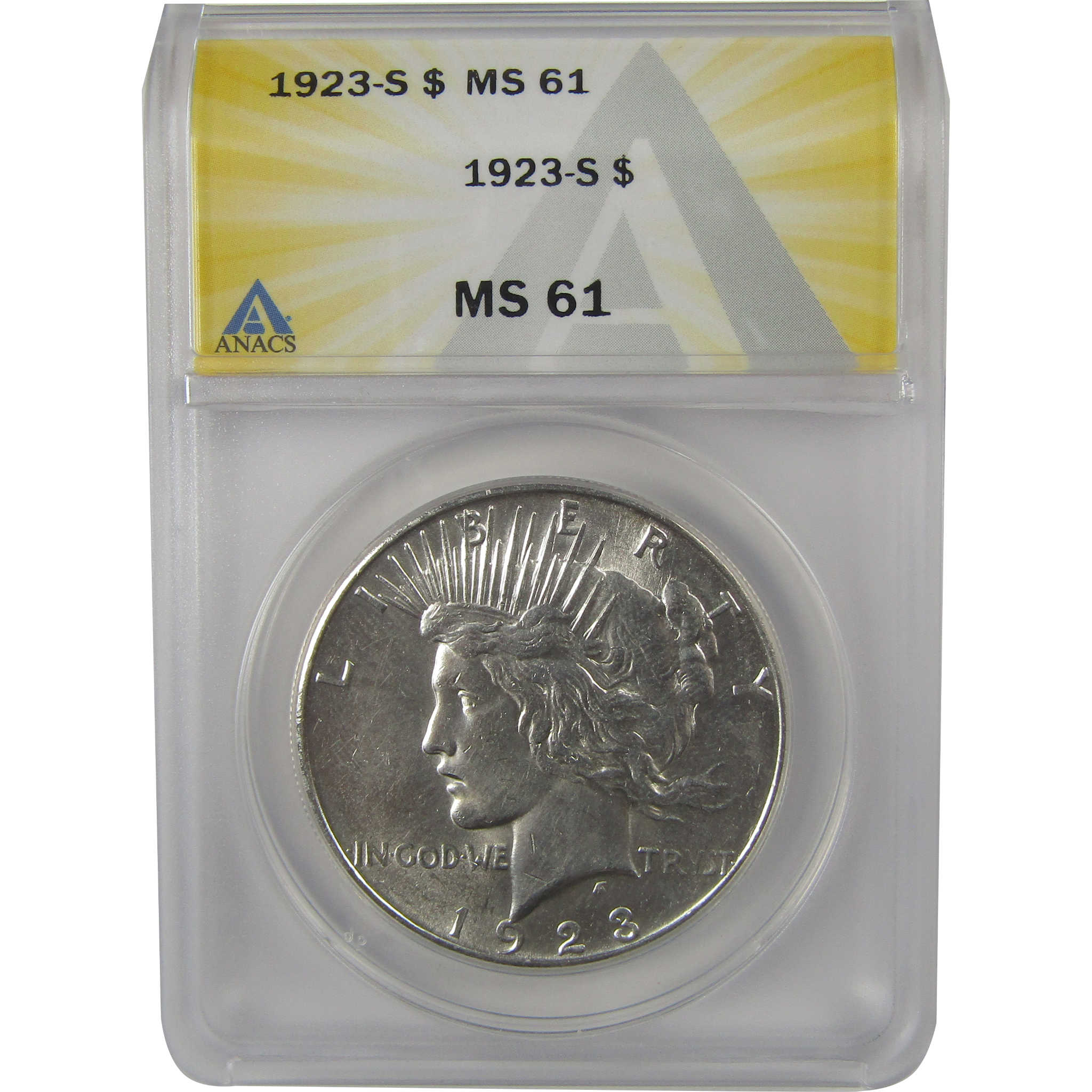 1923 S Peace Dollar MS 61 ANACS Silver Uncirculated $1 Coin SKU:I22176