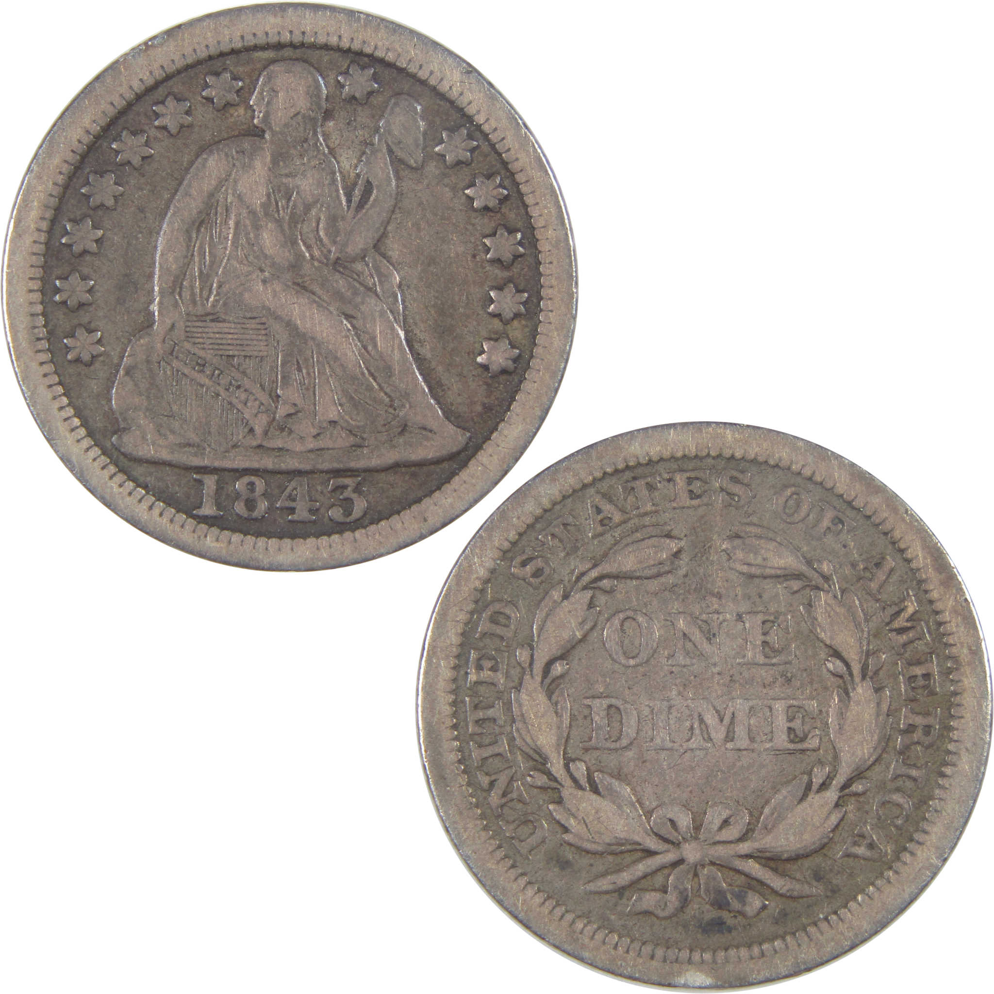 1843 Seated Liberty Dime VF Very Fine Silver 10c Coin SKU:I17283