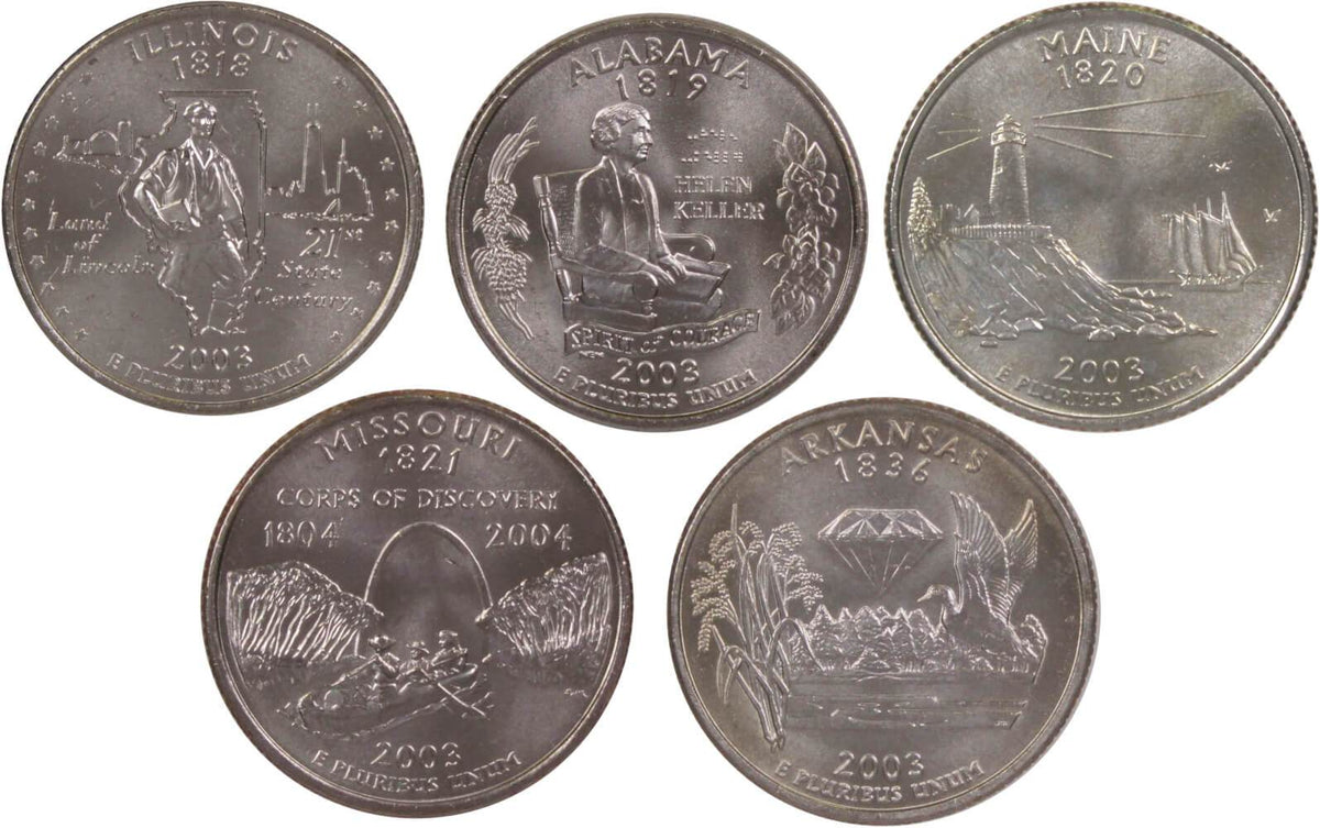 2003 P State Quarter 5 Coin Set Clad Uncirculated Mint State