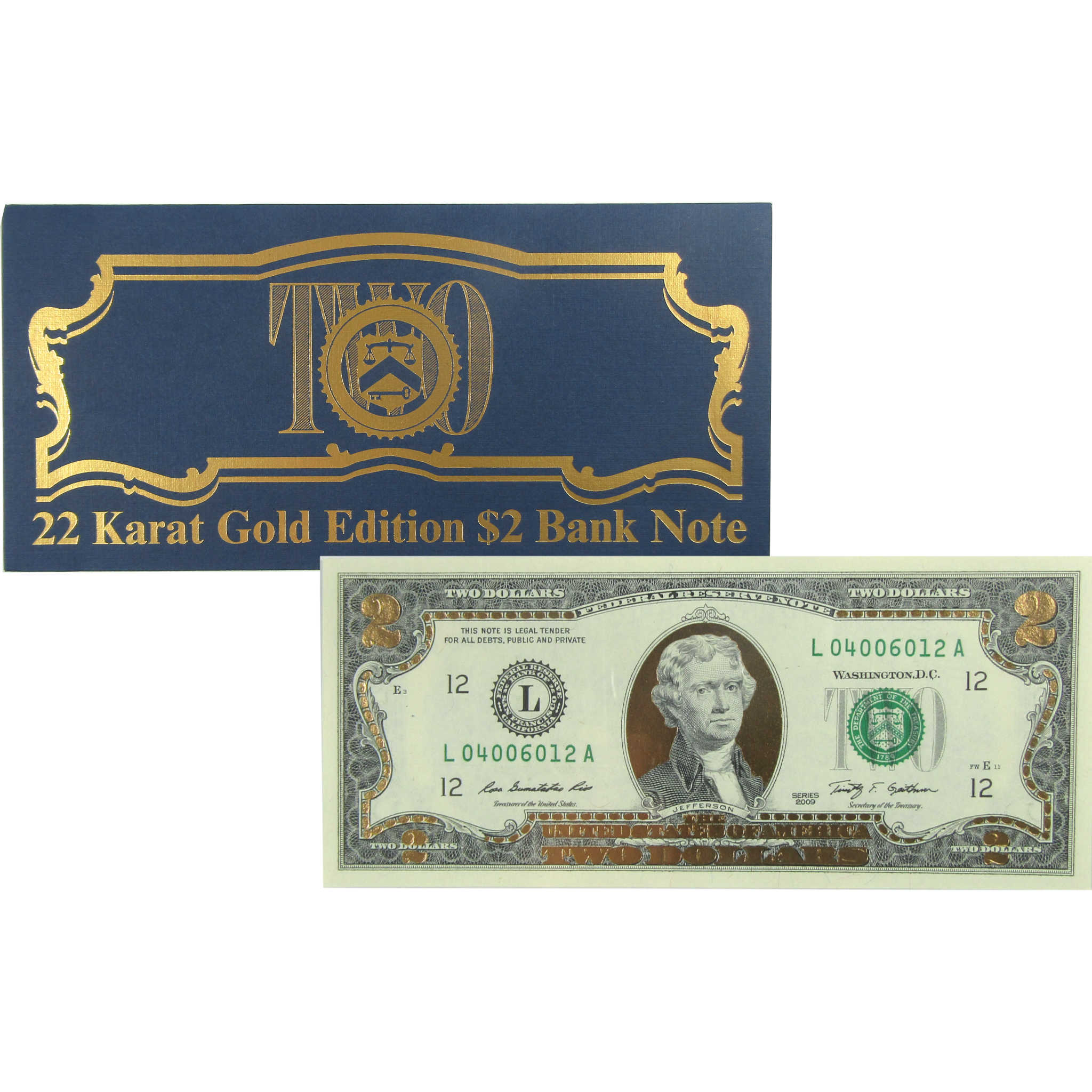 2009 $2 Federal Reserve Note 22 Karat Gold Foil Edition SKU:CPC9400