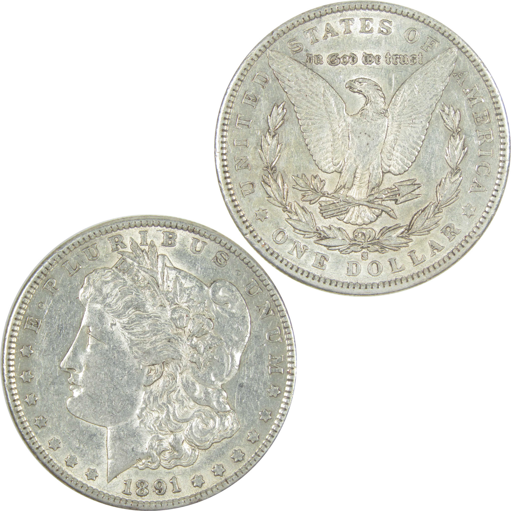 1891 S Morgan Dollar AU About Uncirculated Silver $1 Coin SKU:I15521 - Morgan coin - Morgan silver dollar - Morgan silver dollar for sale - Profile Coins &amp; Collectibles