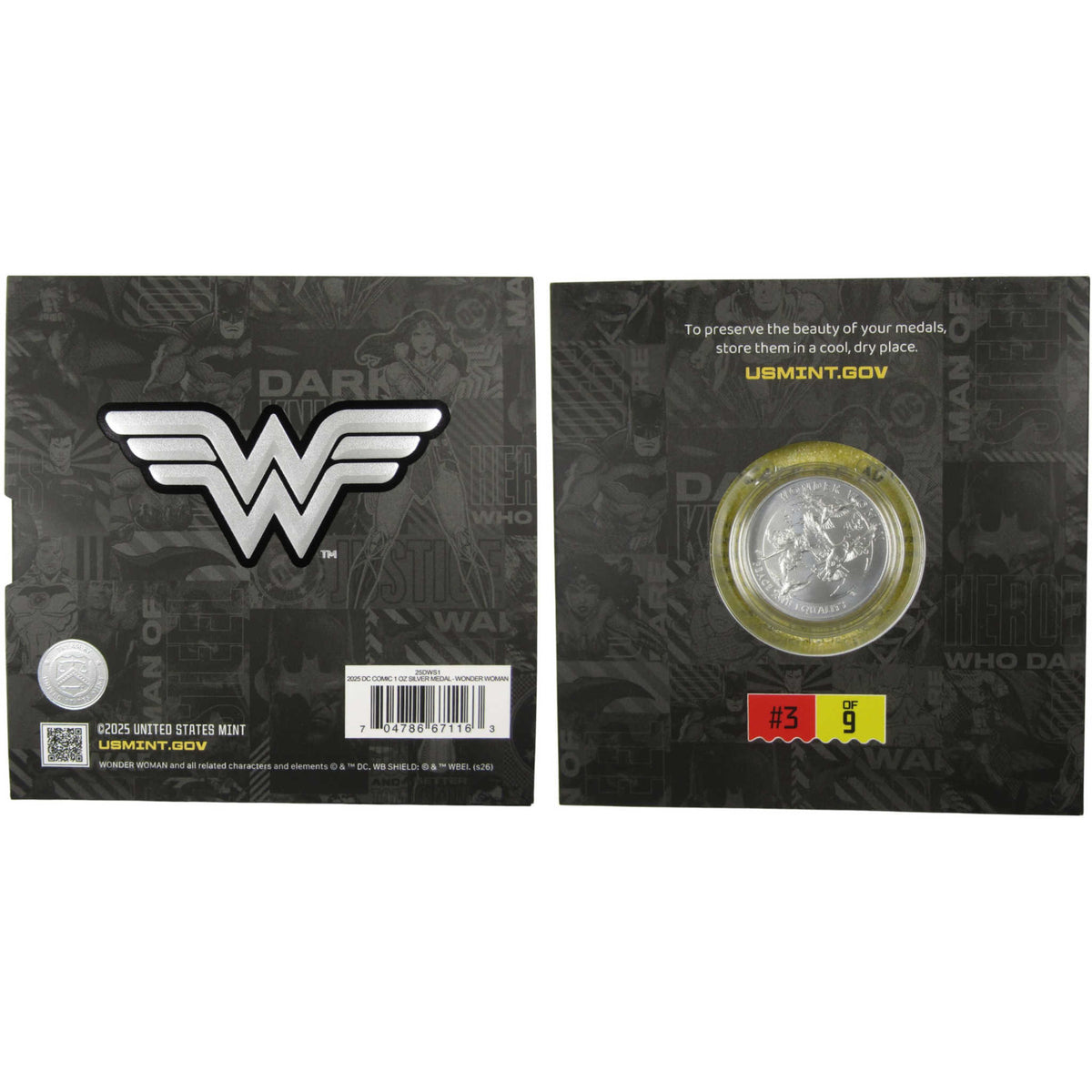 DC Comic Art Wonder Woman 1 oz .999 Silver Medal Collectible OGP COA