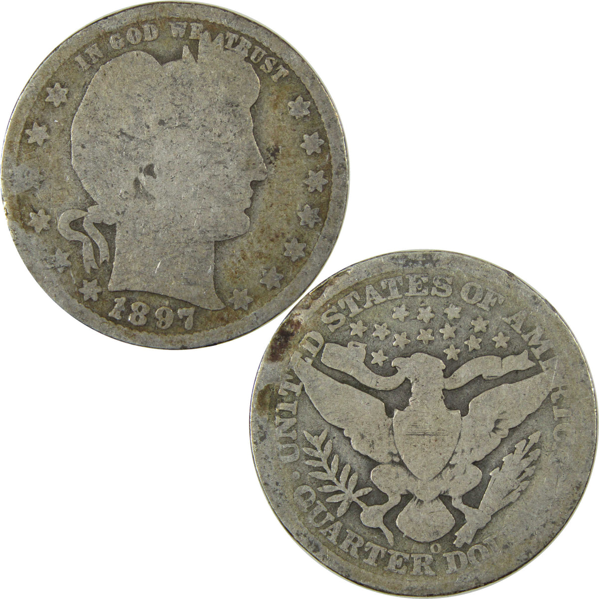 1897 O Barber Silver Quarter G Good Details 25c Coin SKU:I28532