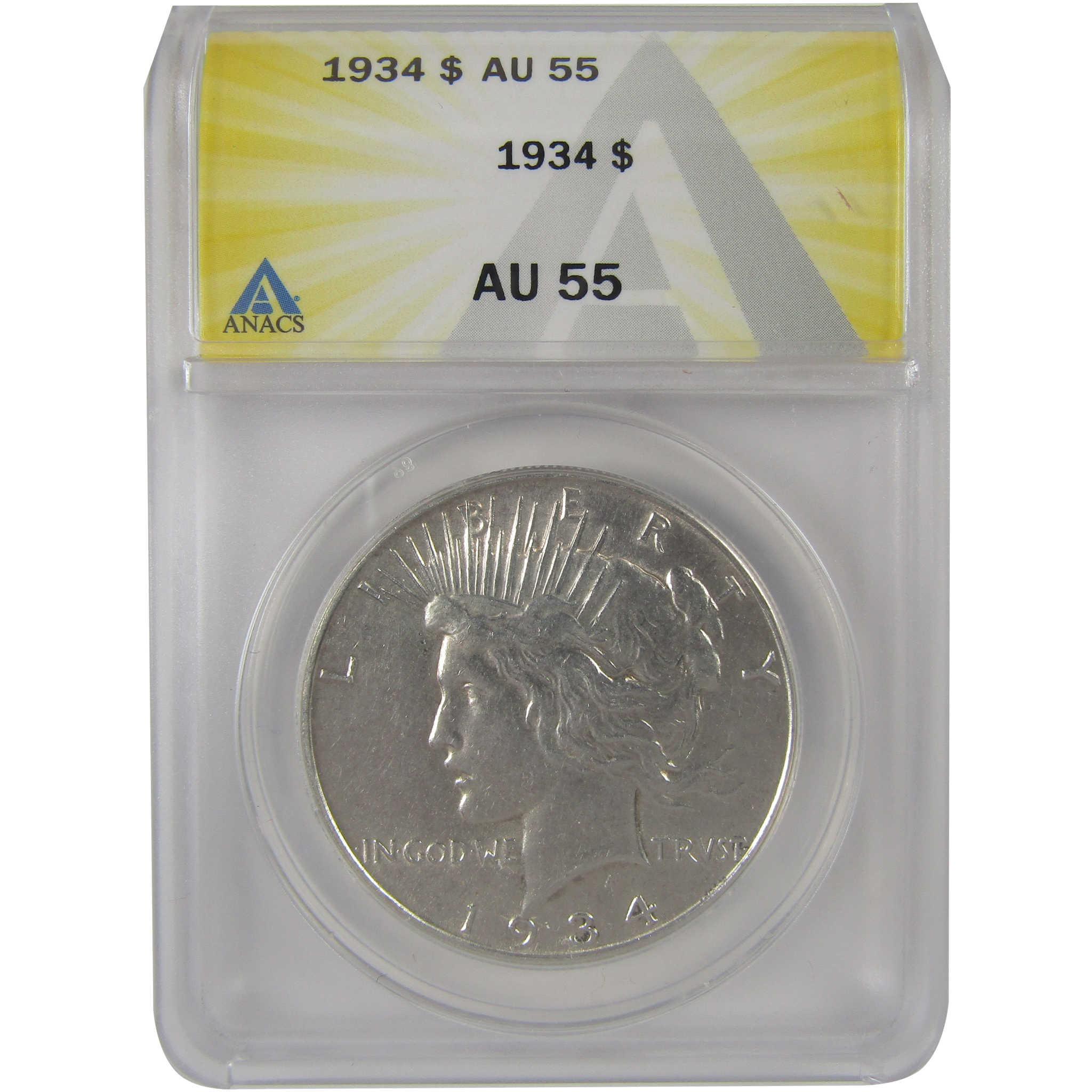 1934 Peace Silver Dollar AU 55 ANACS $1 Coin SKU:I25075