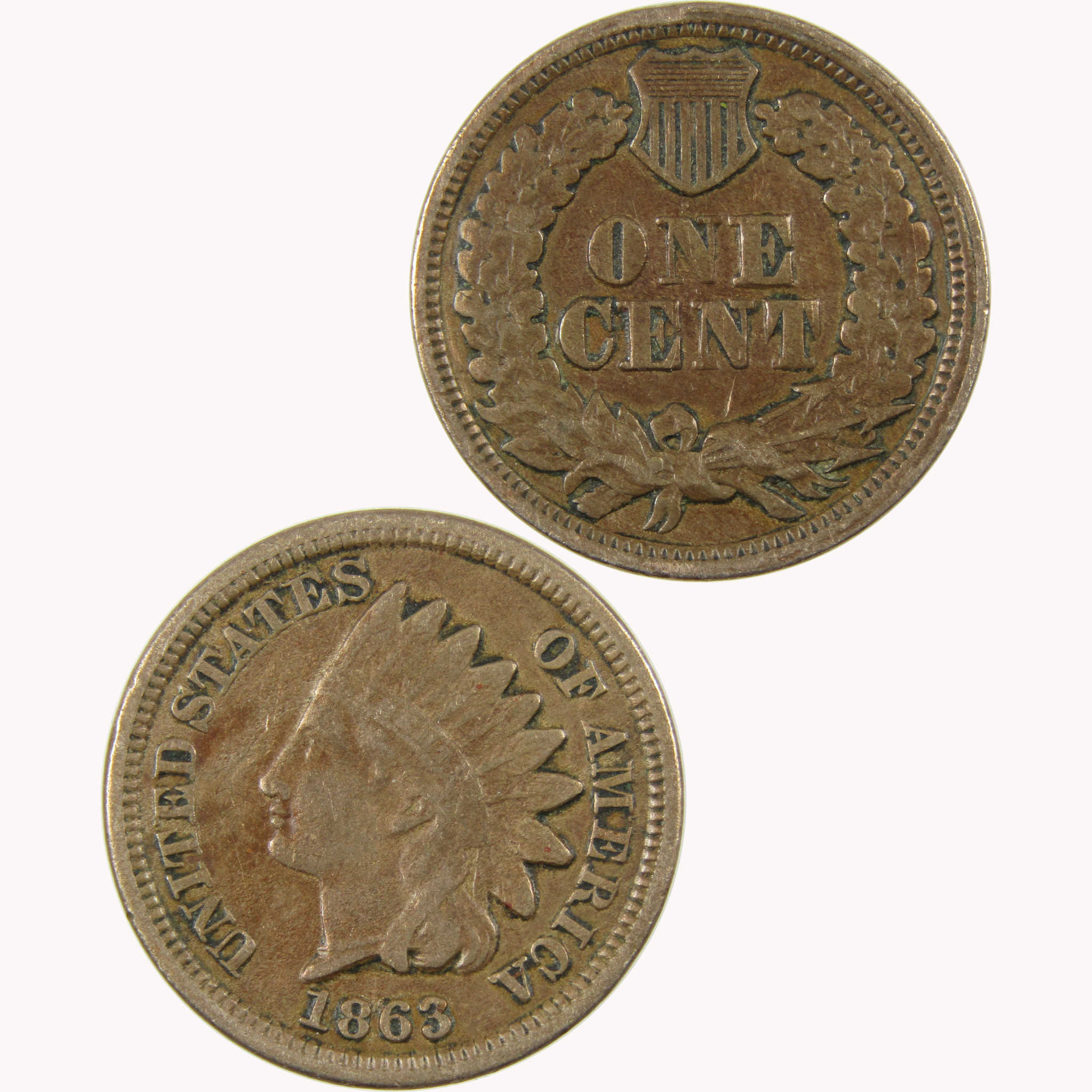 1863 Indian Head Cent F Fine Penny 1c Coin SKU:CP1107