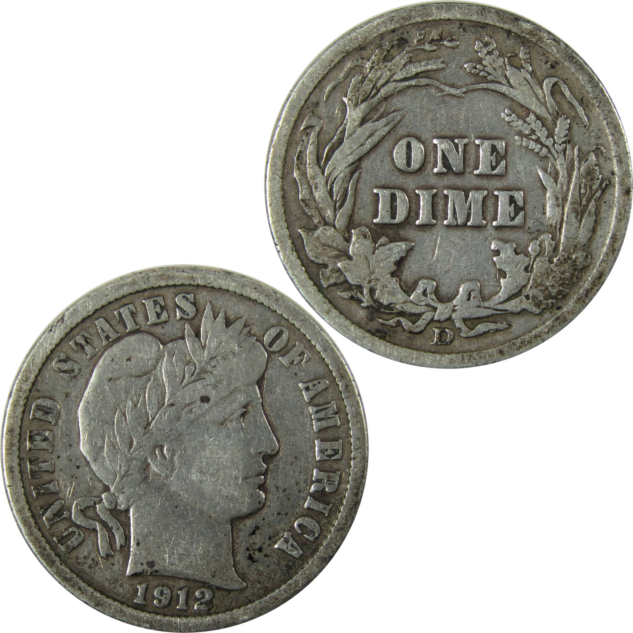 1912 D Barber Silver Dime F Fine Details 10c Coin SKU:CP968