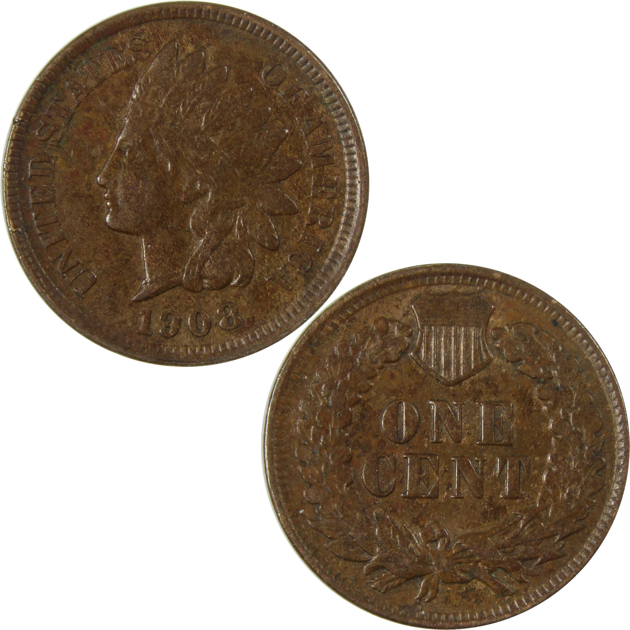 1908 Indian Head Cent XF EF Extremely Fine Penny 1c Coin SKU:I26950