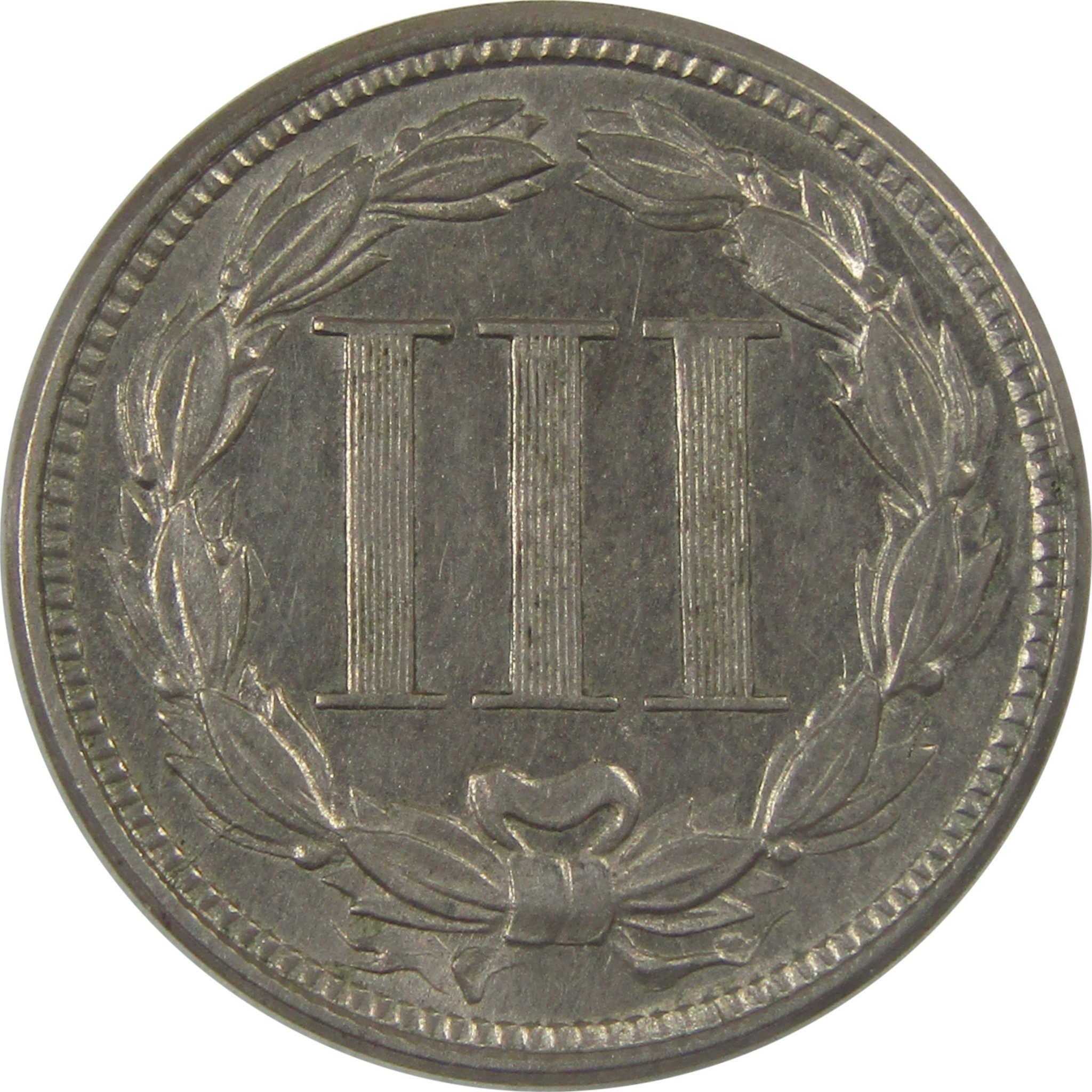 1865 Nickel Three Cent Piece AU About Uncirculated Details SKU:I24683