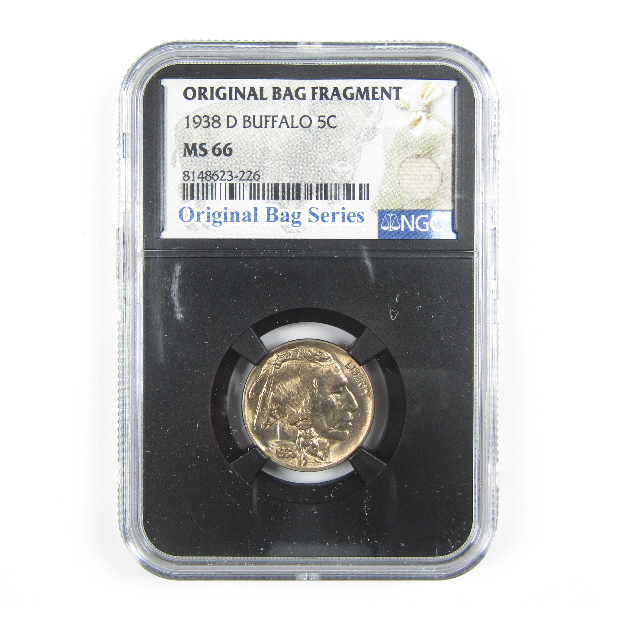 1938 D Buffalo Nickel MS 66 NGC 5c Original Bag Fragment SKU:I14584