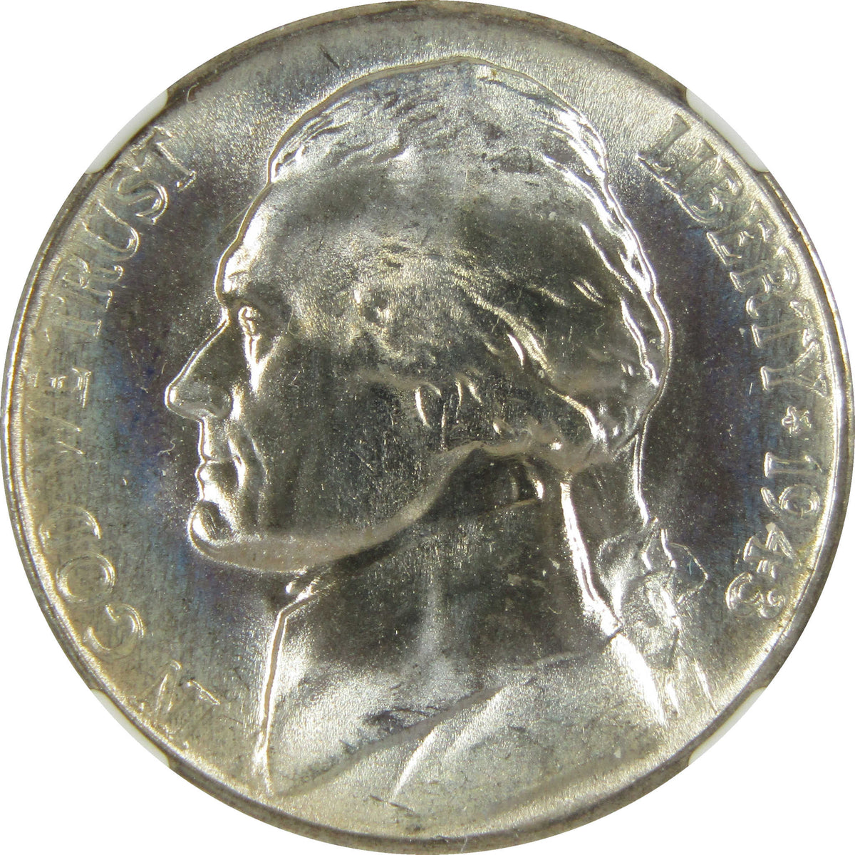 1943 P Jefferson Wartime Silver Nickel MS 66 NGC 5c Coin SKU:I28833
