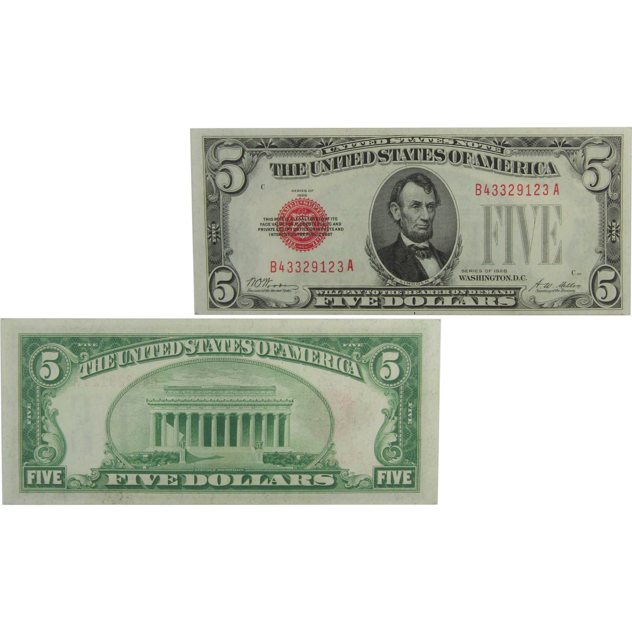 1928 $5 Small Size Legal Tender Note Fr 1525 CU Crisp Uncirculated