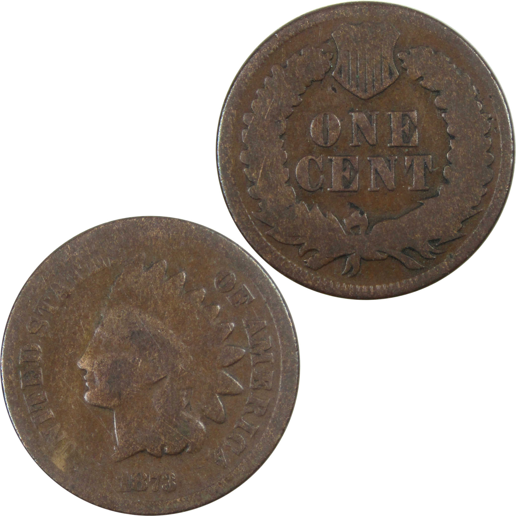 1873 Open 3 Indian Head Cent G Good Penny 1c Coin SKU:I14353