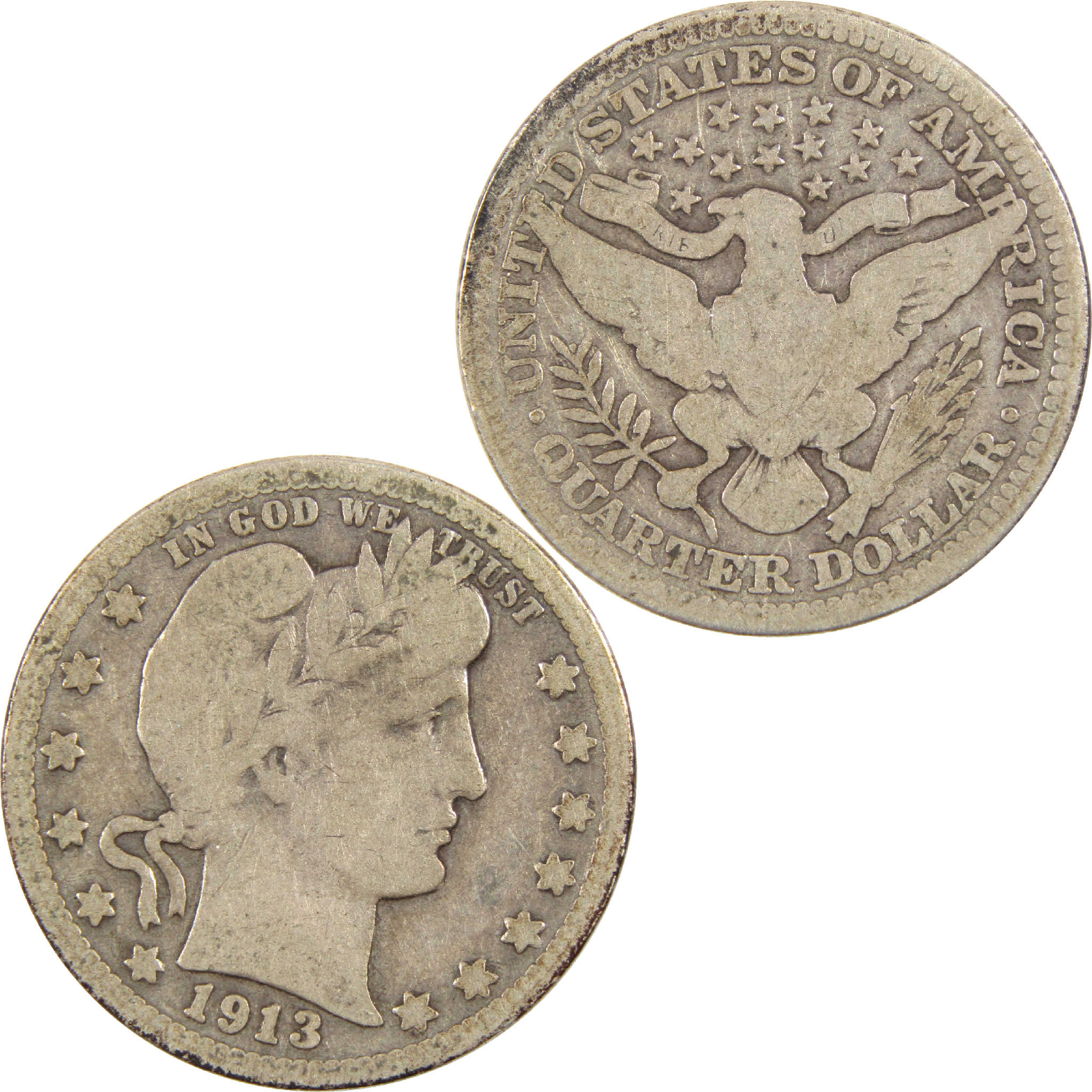 1913 Barber Quarter VG Very Good Silver 25c Coin SKU:I11432