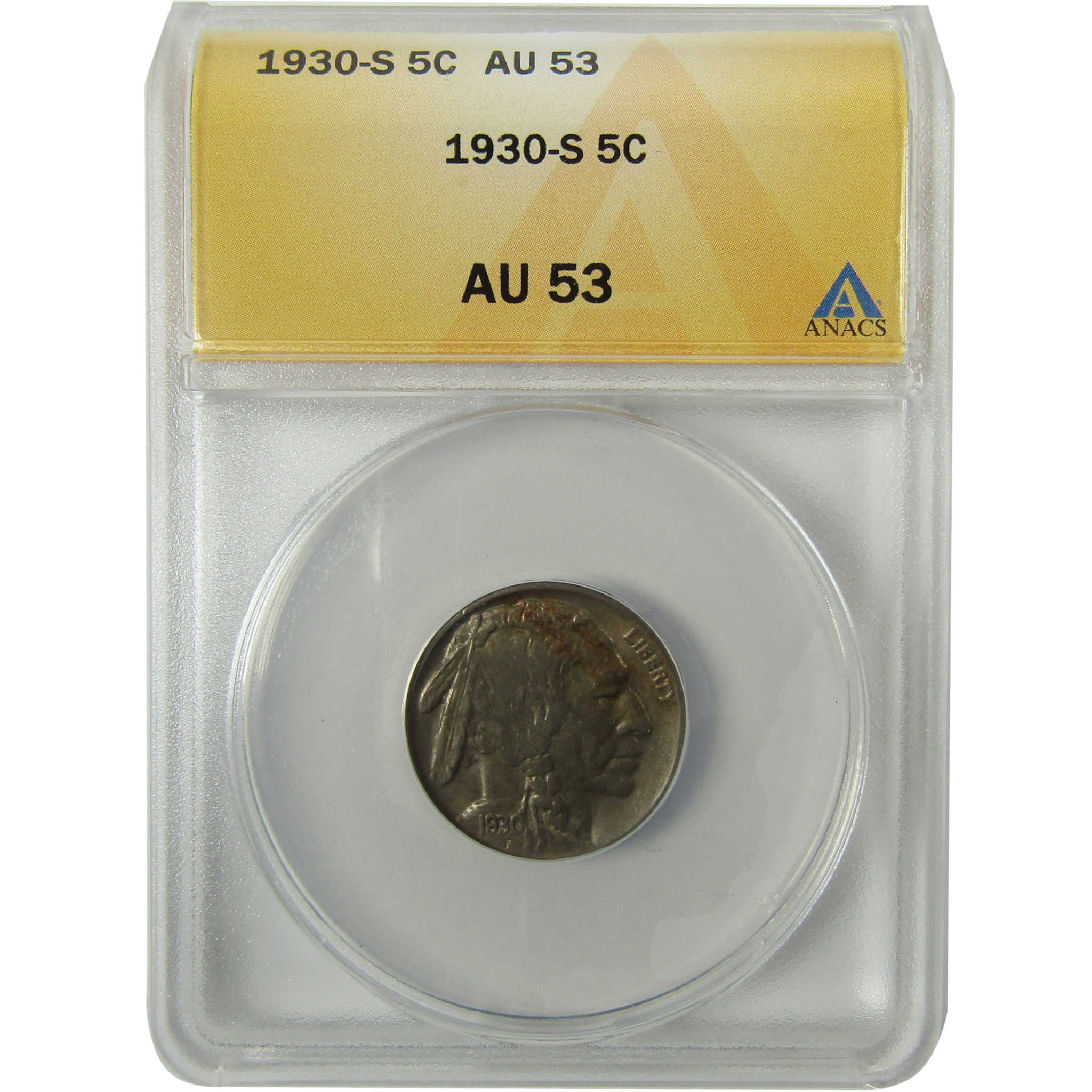 1930 S Indian Head Buffalo Nickel AU 53 ANACS 5c Coin SKU:CP1653
