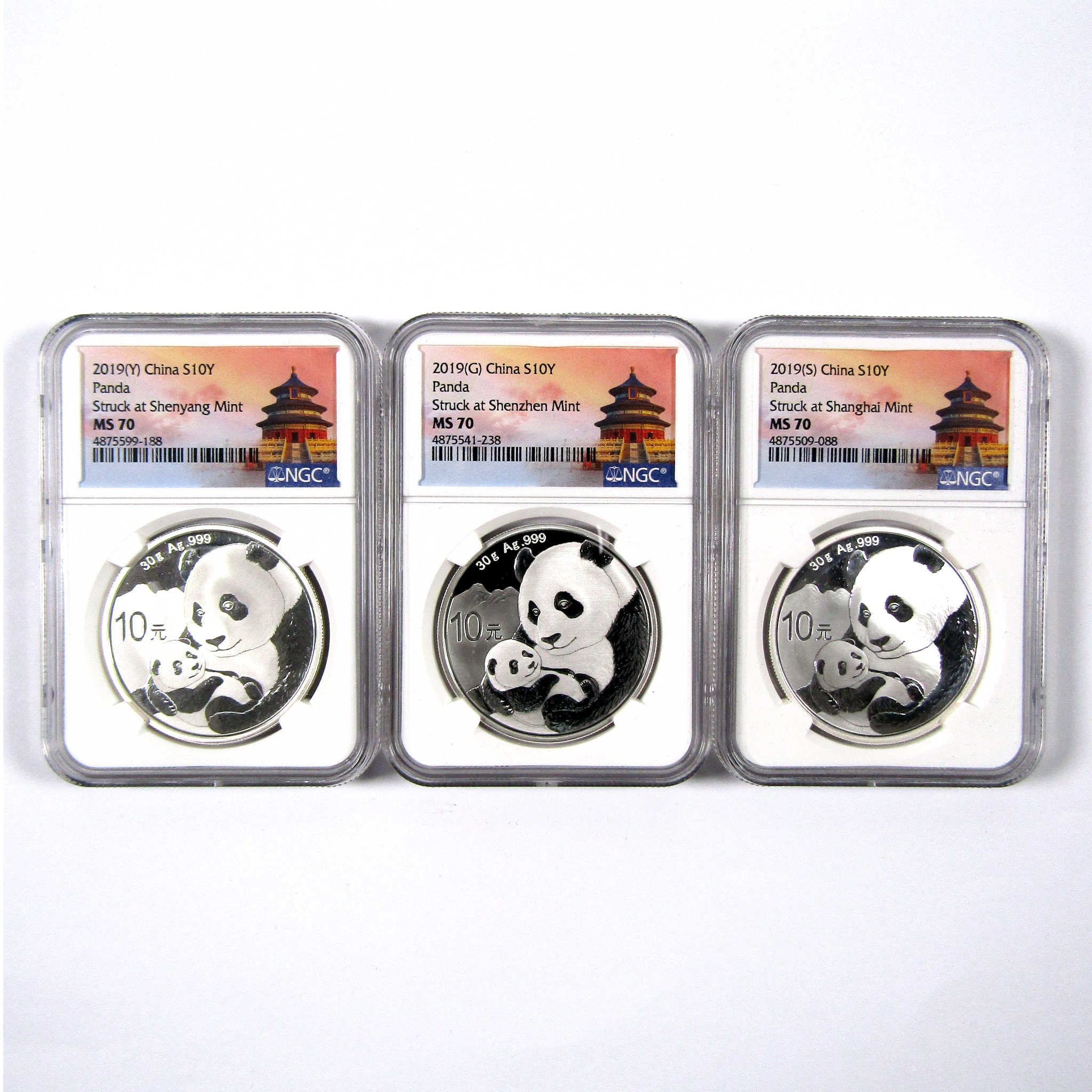 2019 Chinese Panda 10 Yuan 3 Piece Silver Set MS 70 NGC SKU:CPC3644