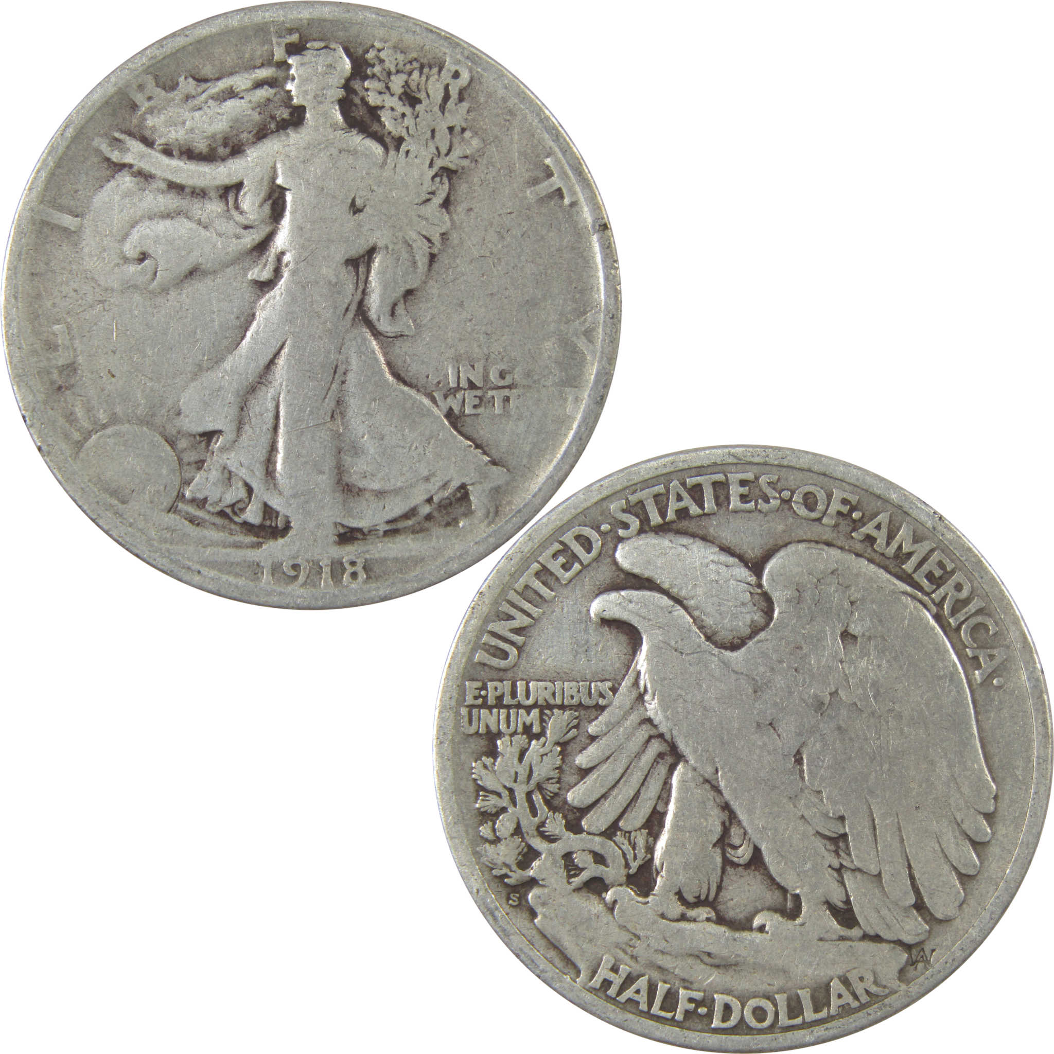 1918 S Liberty Walking Silver Half Dollar VG Very Good Coin SKU:I24157