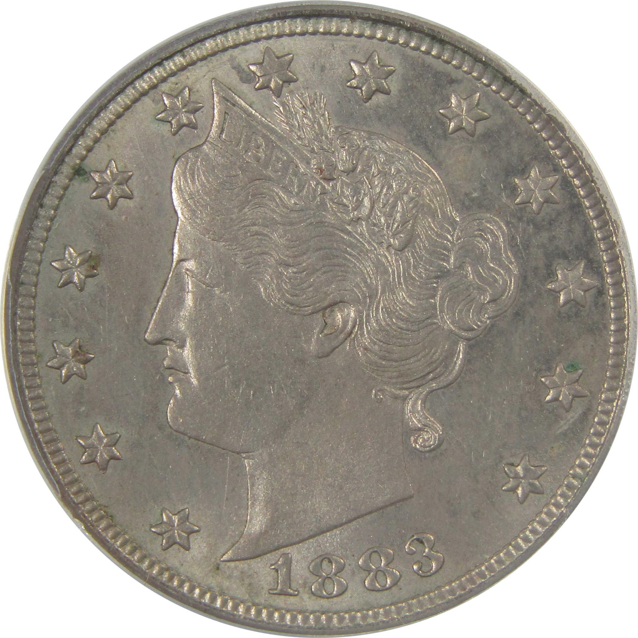 1883 With Cents Liberty Head V 5c AU 58 ANACS Rev Die Break SKU:I24903