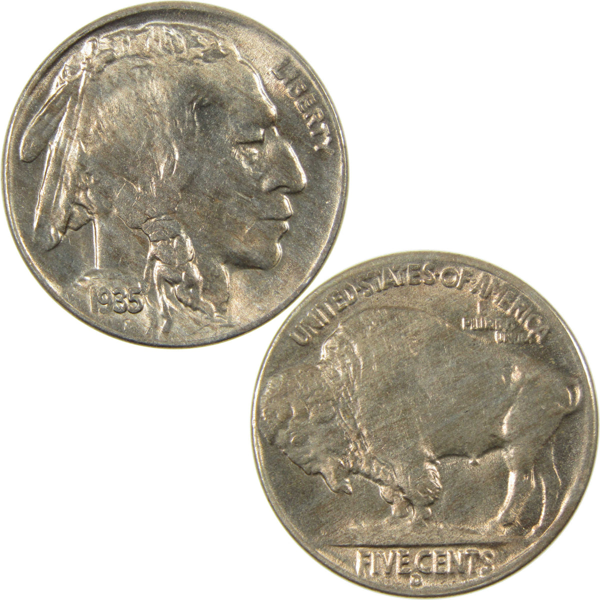 1935 D Indian Head Buffalo Nickel Uncirculated Mint State 5c Coin