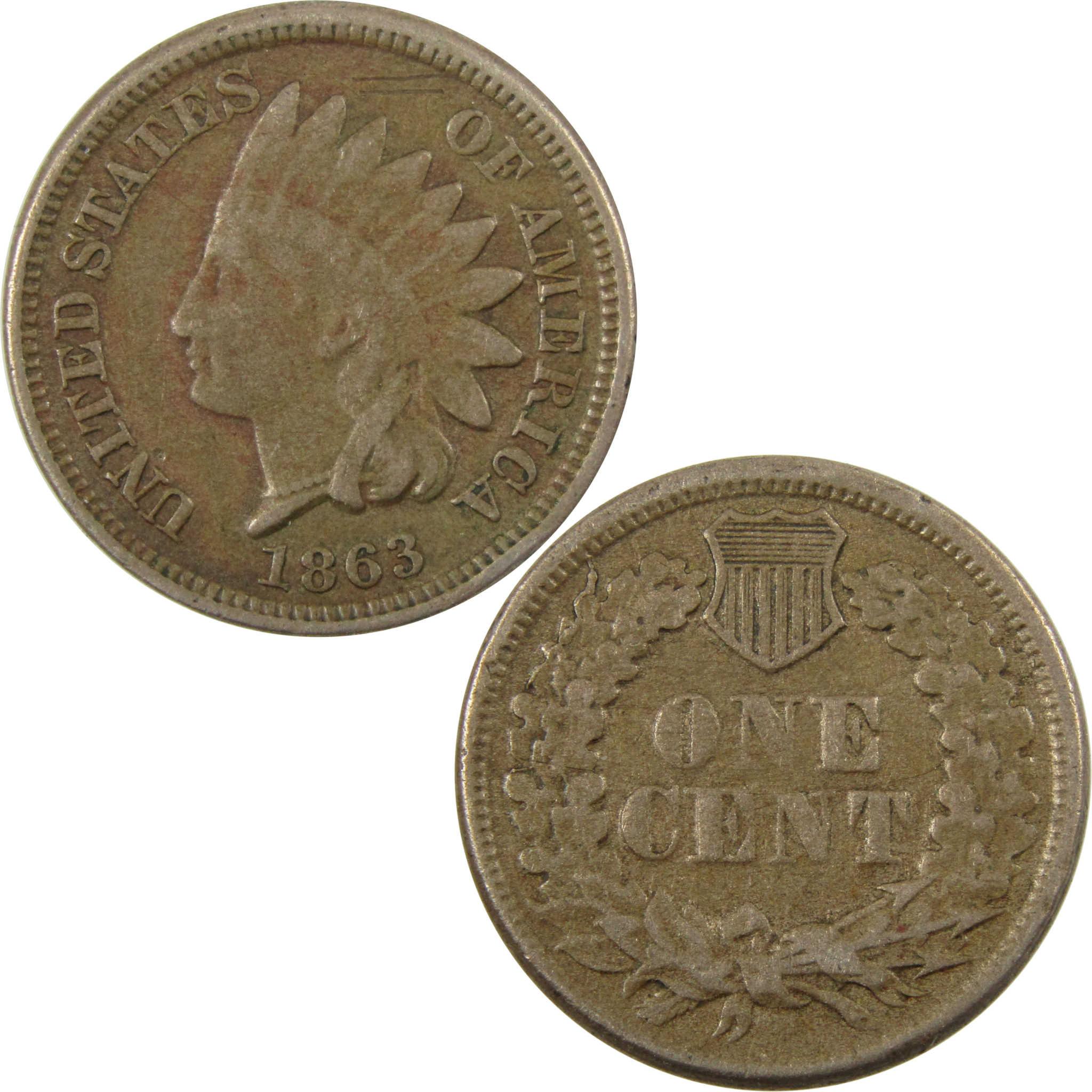 1863 Indian Head Cent VG Very Good Penny 1c Coin SKU:CP1132