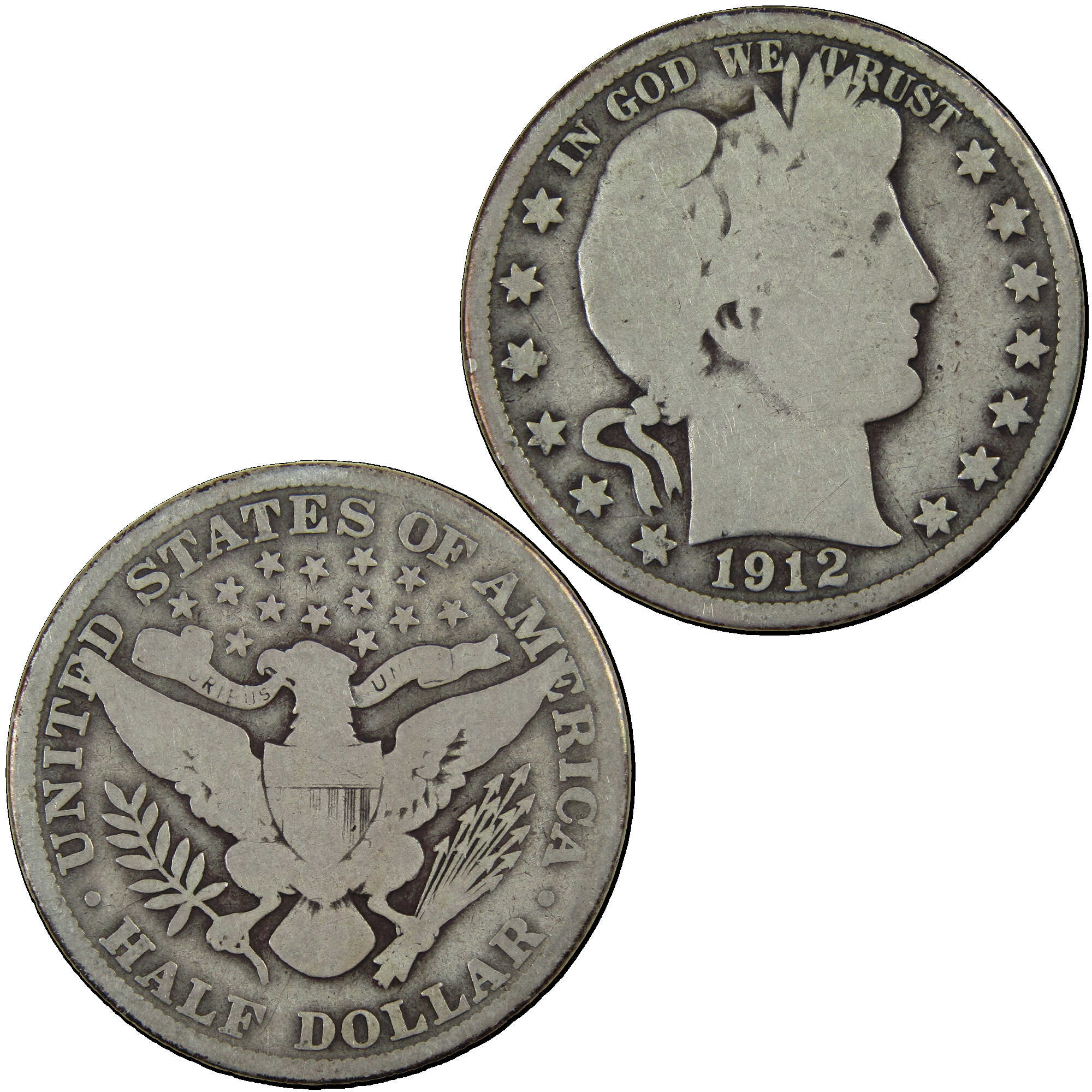 1912 Barber Half Dollar G Good Silver 50c Coin SKU:I12789