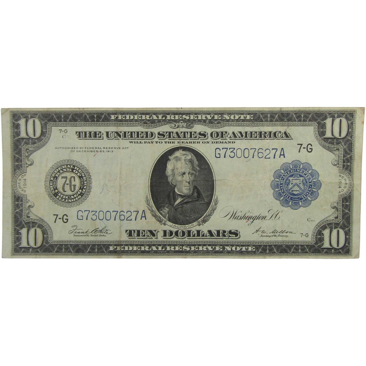 1914 $10 Large Size Federal Reserve Note Fr 931A VF Very Fine Currency