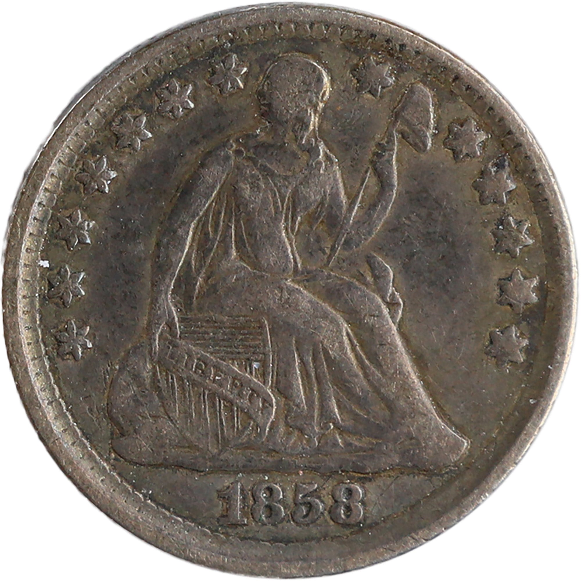 1858 Seated Liberty Half Dime VF Very Fine Silver 5c Coin SKU:I11951