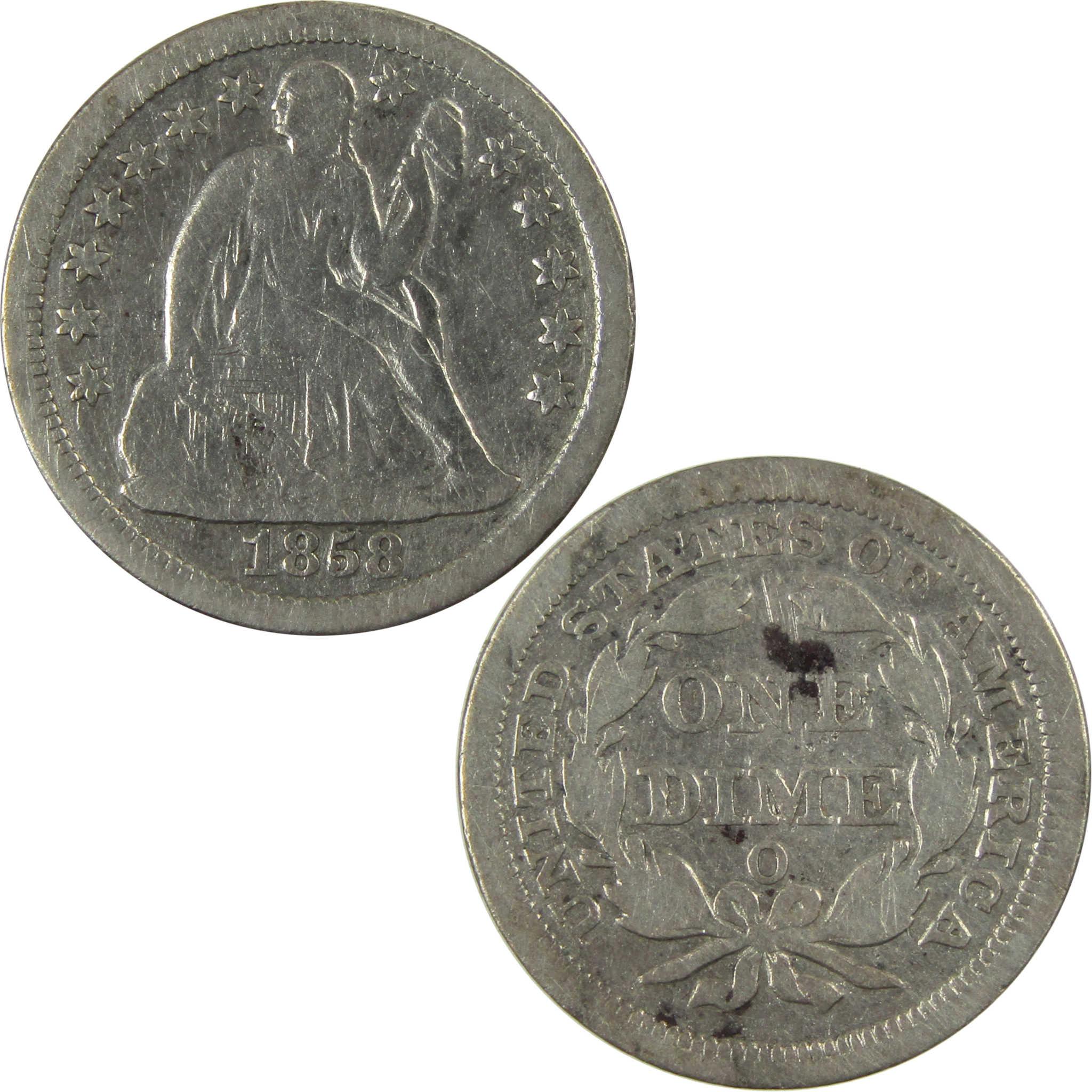 1858 O Seated Liberty Silver Dime VG Very Good 10c Coin SKU:CP92