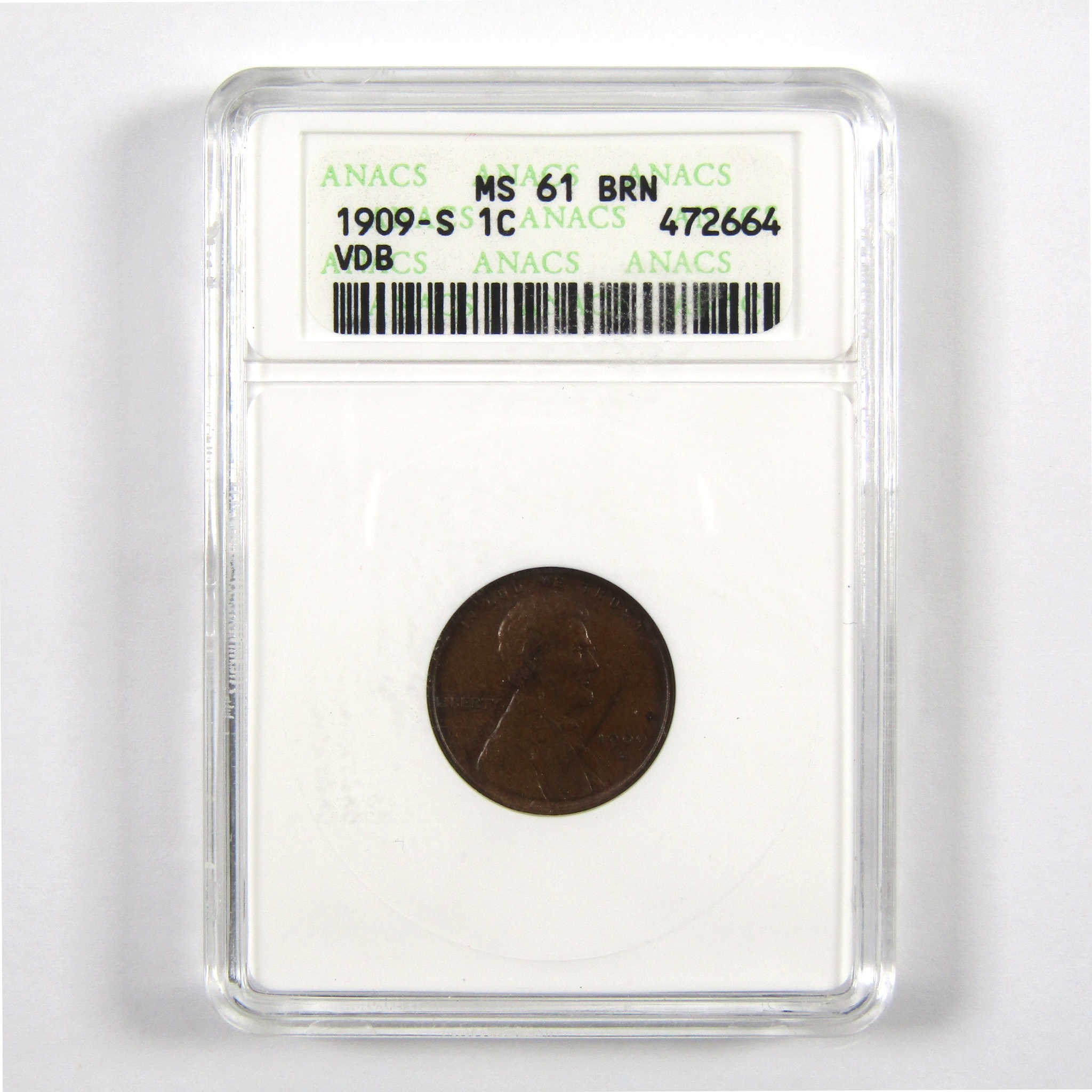 1909 S VDB Lincoln Wheat Cent MS 61 BN ANACS Penny 1c Coin SKU:I11034