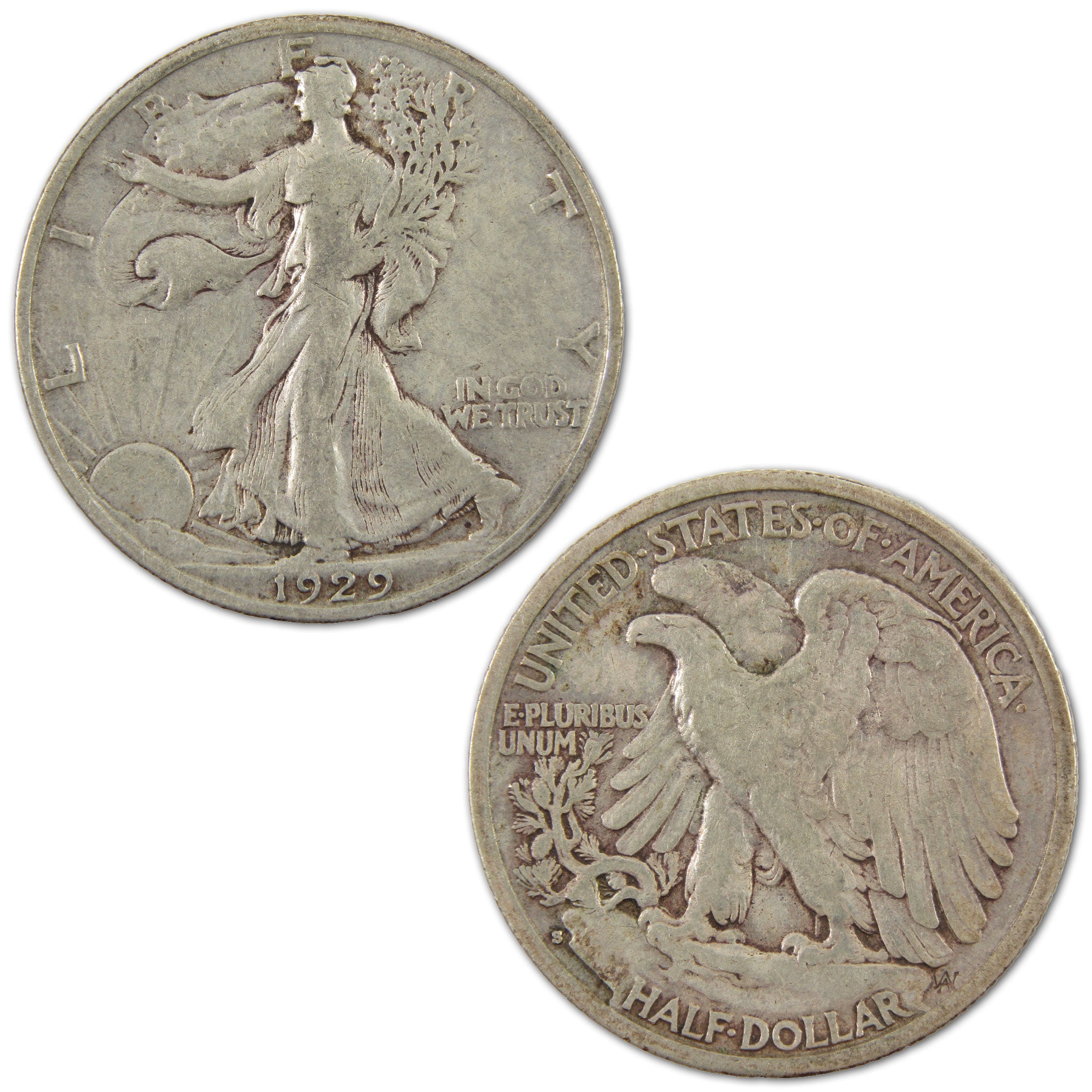 1929 S Liberty Walking Half Dollar F Fine Silver 50c Coin SKU:I10793