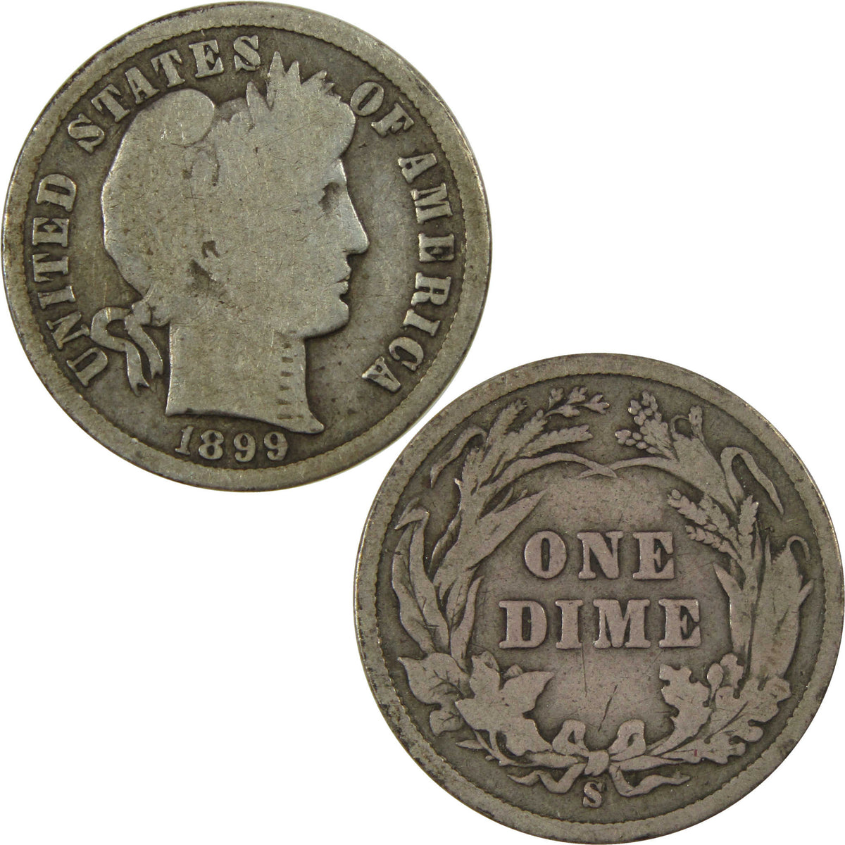 1899 S Barber Silver Dime G Good 10c Coin Collectible SKU:I28633