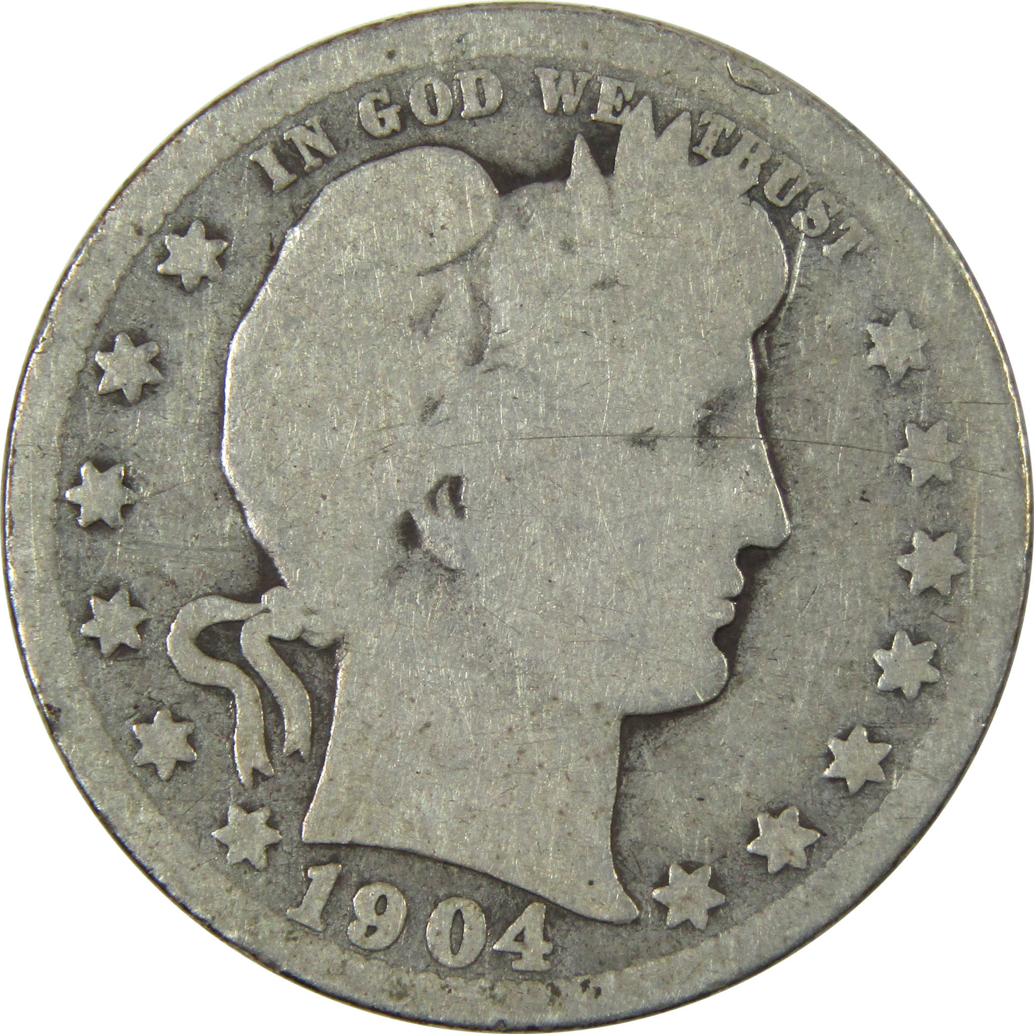 1904 O Barber Quarter G Good Silver 25c Coin SKU:I14755