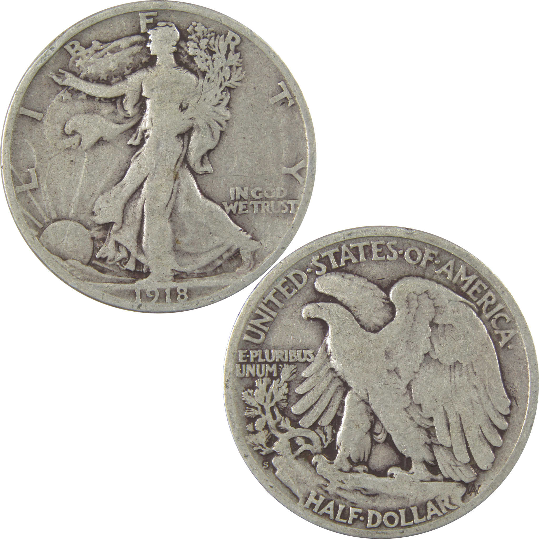 1918 S Liberty Walking Silver Half Dollar VG Very Good Coin SKU:I24158
