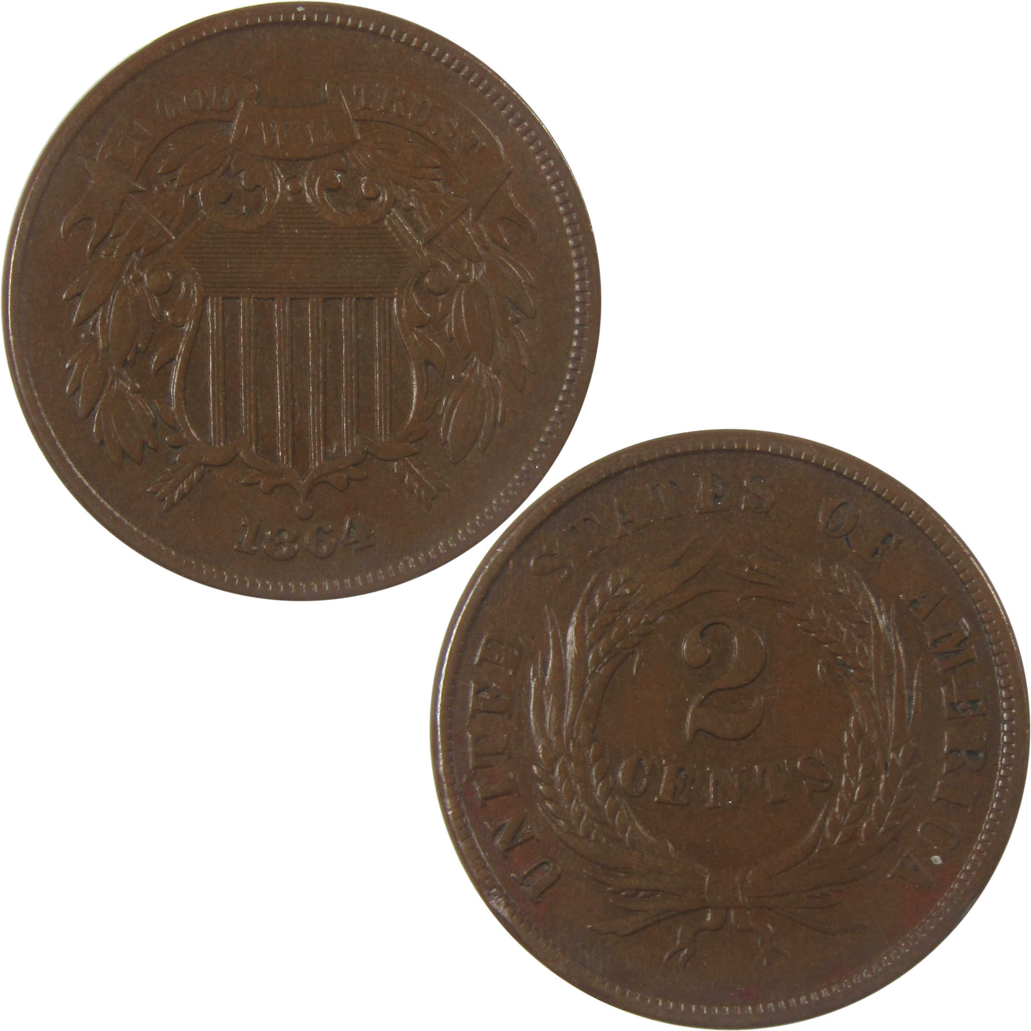 1864 Large Motto Two Cent Piece VF Very Fine 2c Coin SKU:I24310