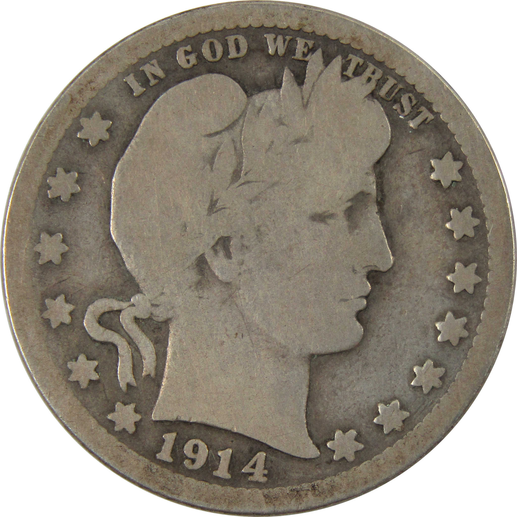 1914 S Barber Quarter AG About Good 90% Silver 25c Coin SKU:I9976