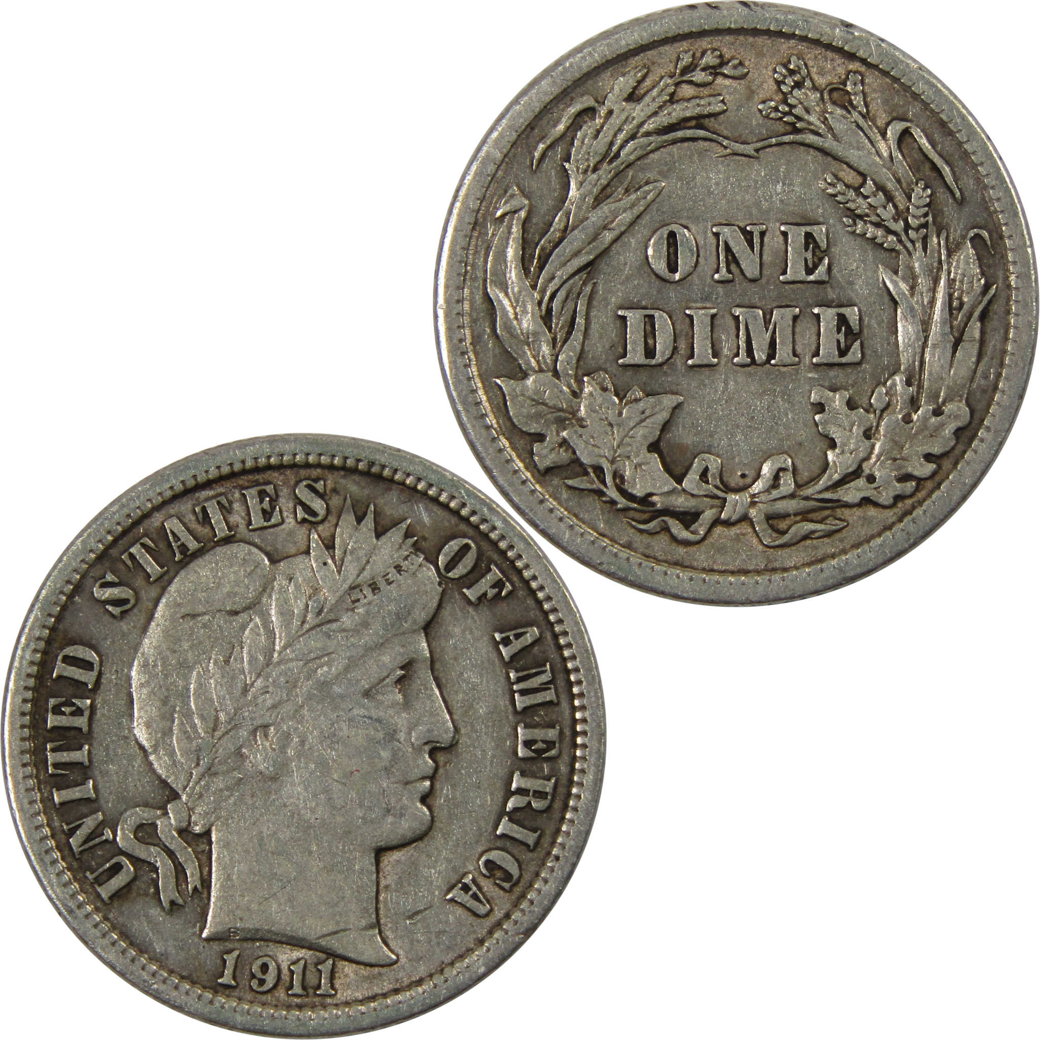1911 Barber Dime XF/AU 90% Silver 10c Coin SKU:I10168