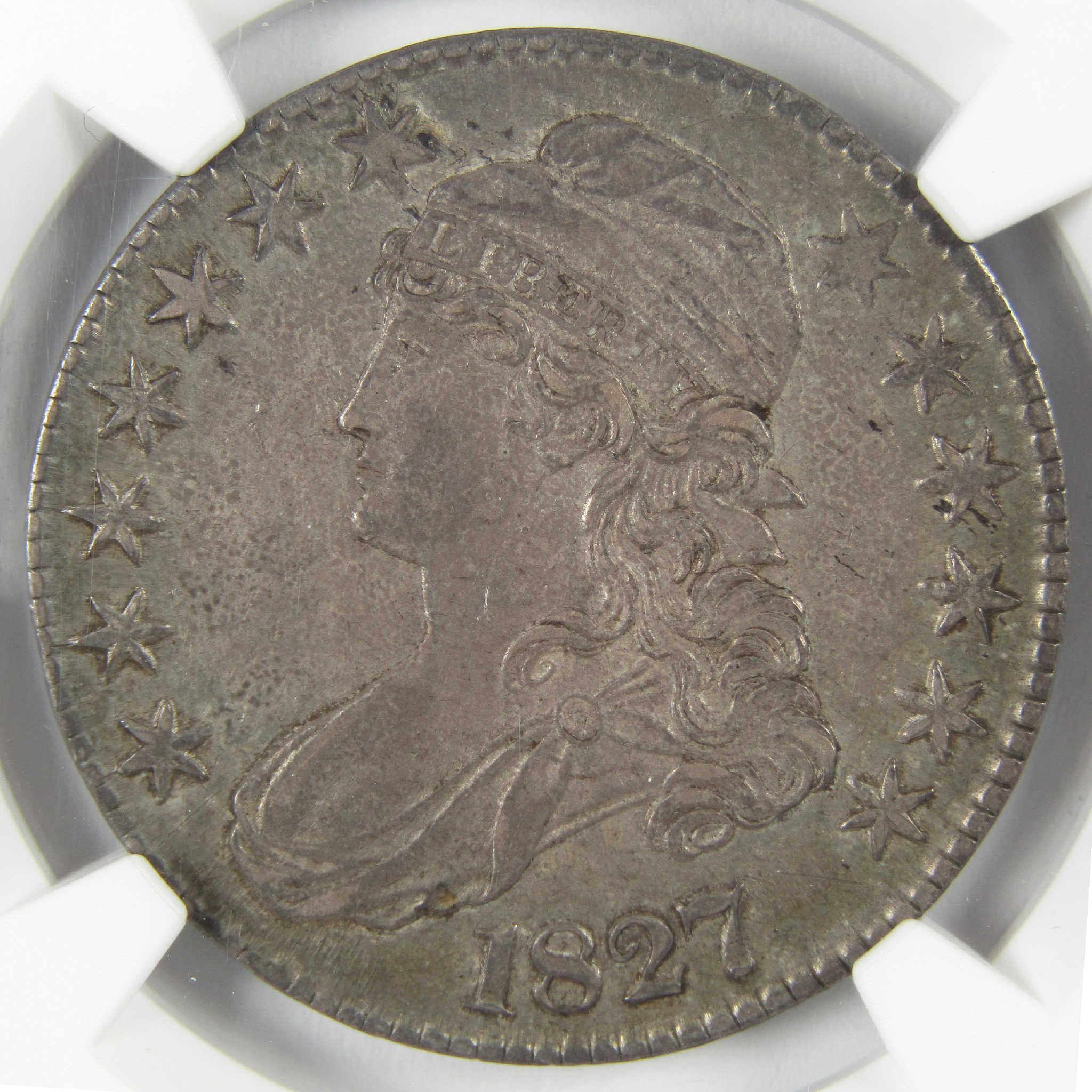 1827 Square Base 2 Capped Bust Silver Half Dollar AU 58 NGC 50c Coin