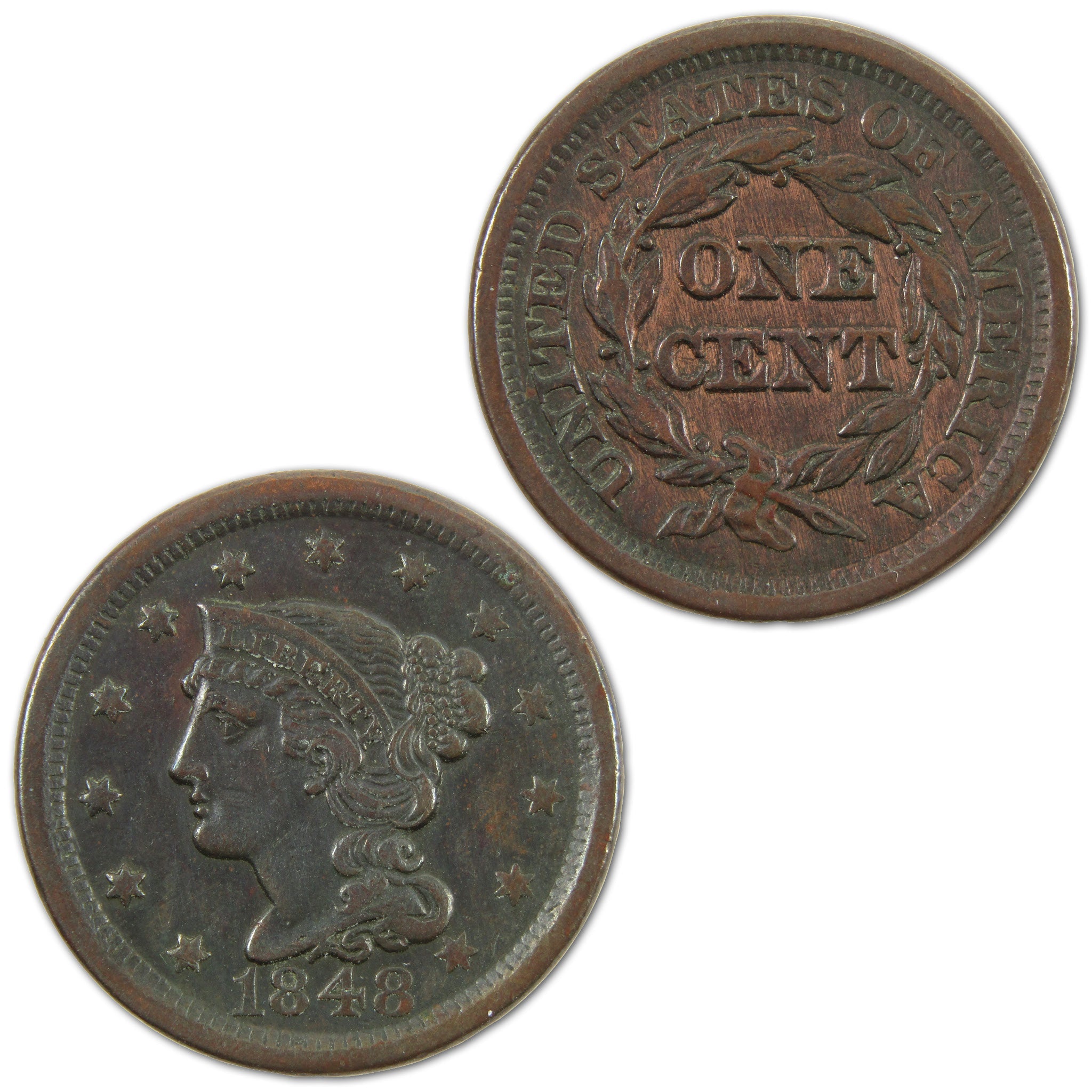 1848 Braided Hair Large Cent XF Details Copper Penny 1c SKU:I10873