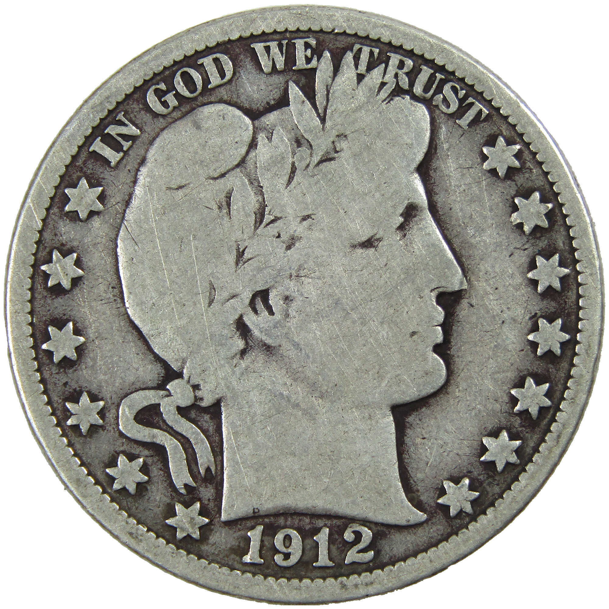 1912 Barber Half Dollar G Good Silver 50c Coin SKU:I12769