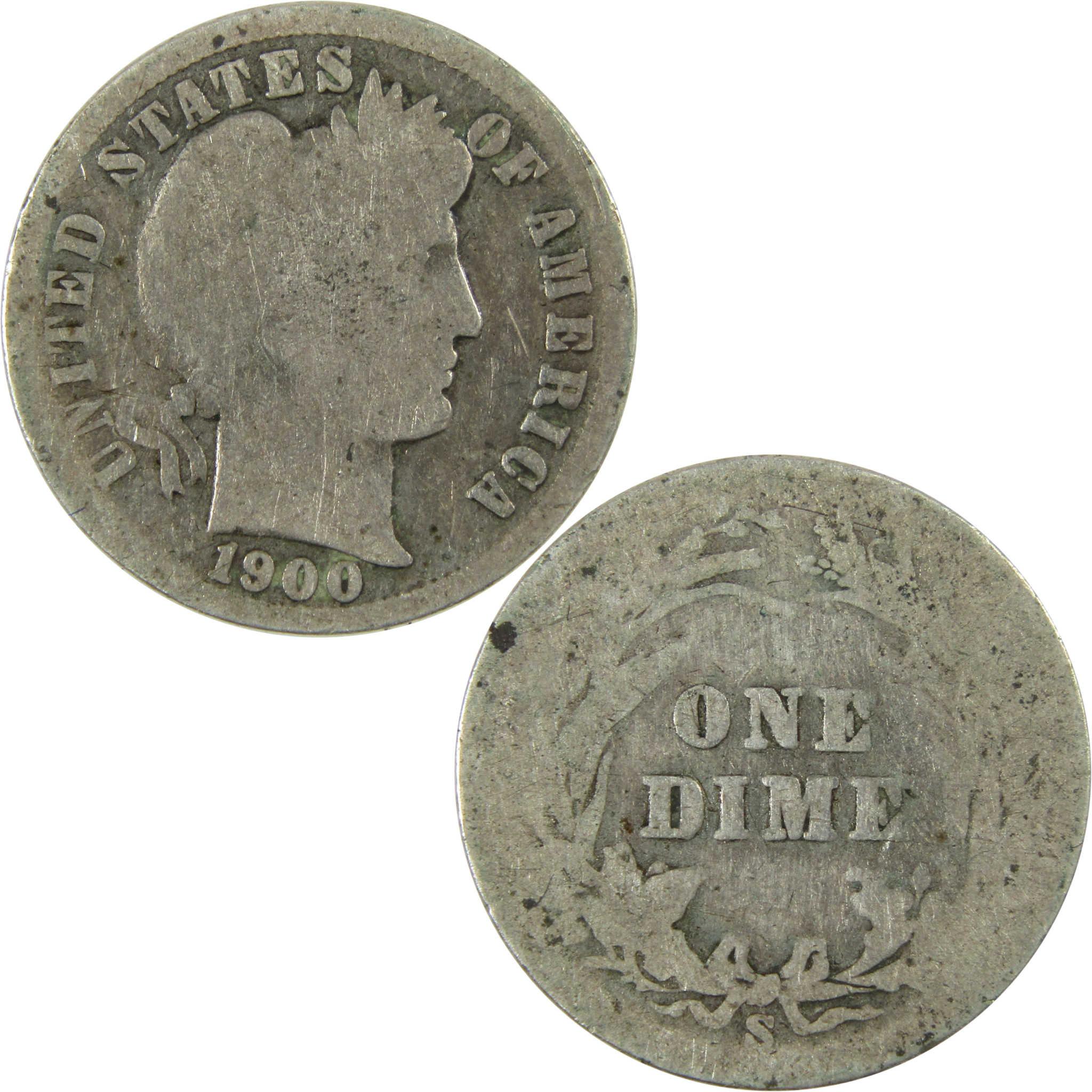 1900 S Barber Silver Dime AG About Good 10c Coin Collectible SKU:CP705