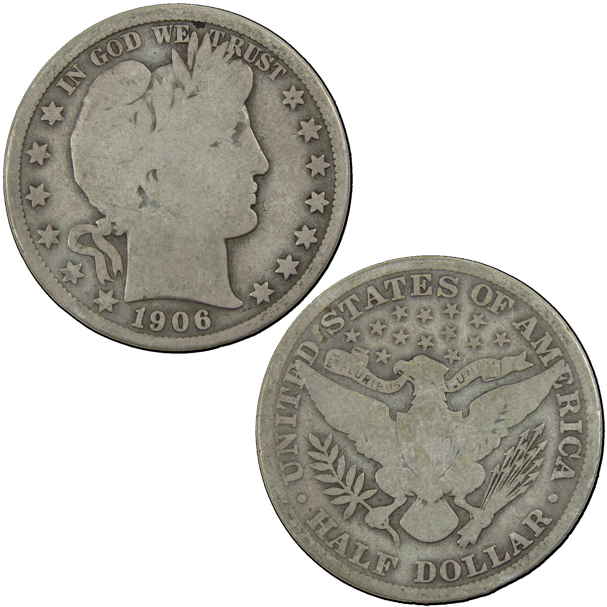 1906 Barber Half Dollar G Good Silver 50c Coin SKU:I12751
