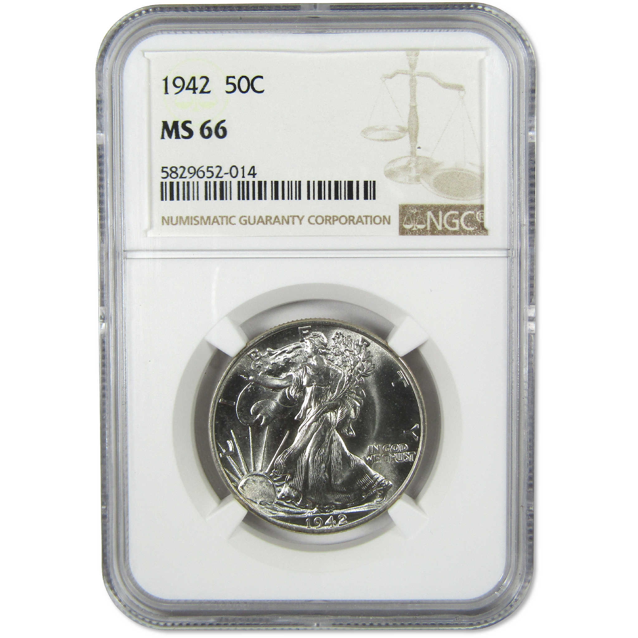 1942 Liberty Walking Silver Half Dollar MS 66 NGC Uncirculated