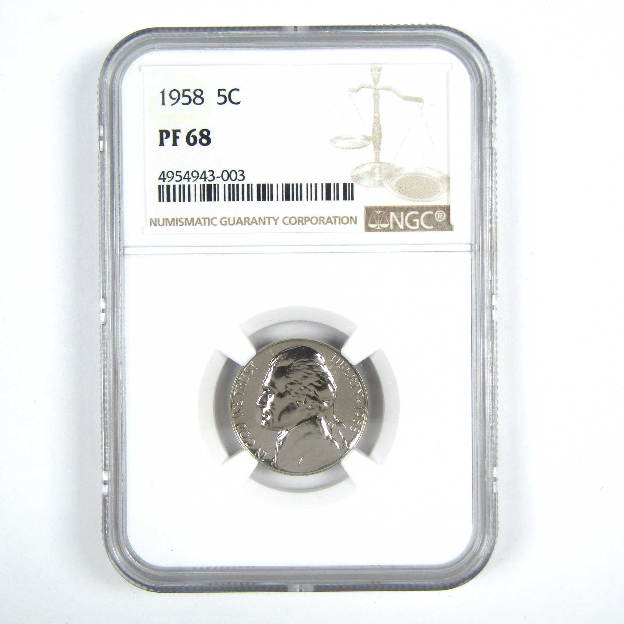 1958 Jefferson Nickel PF 68 NGC 5c Proof Coin SKU:CPC8580