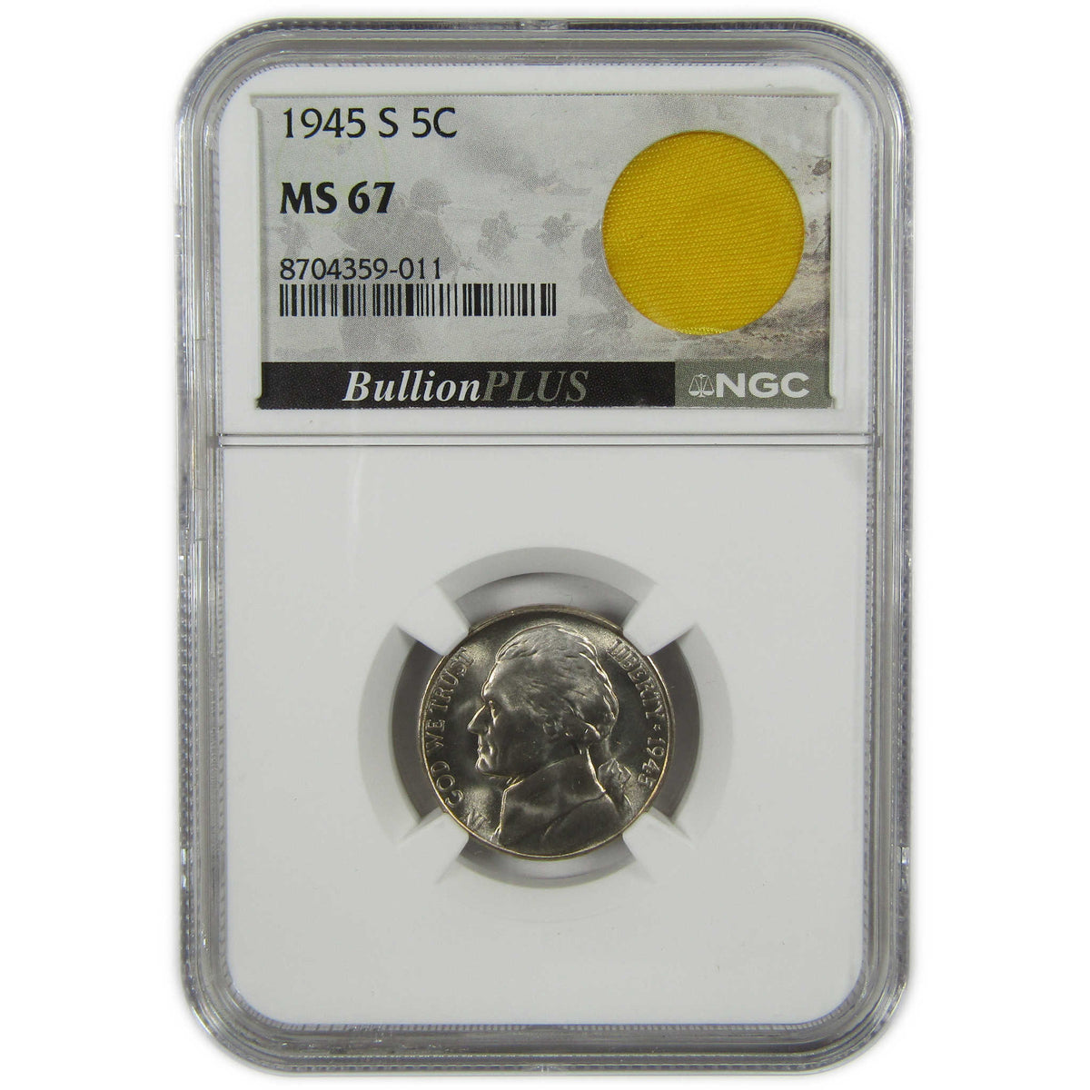 1945 S Jefferson Wartime Silver Nickel MS 67 NGC 5c Coin SKU:I28724